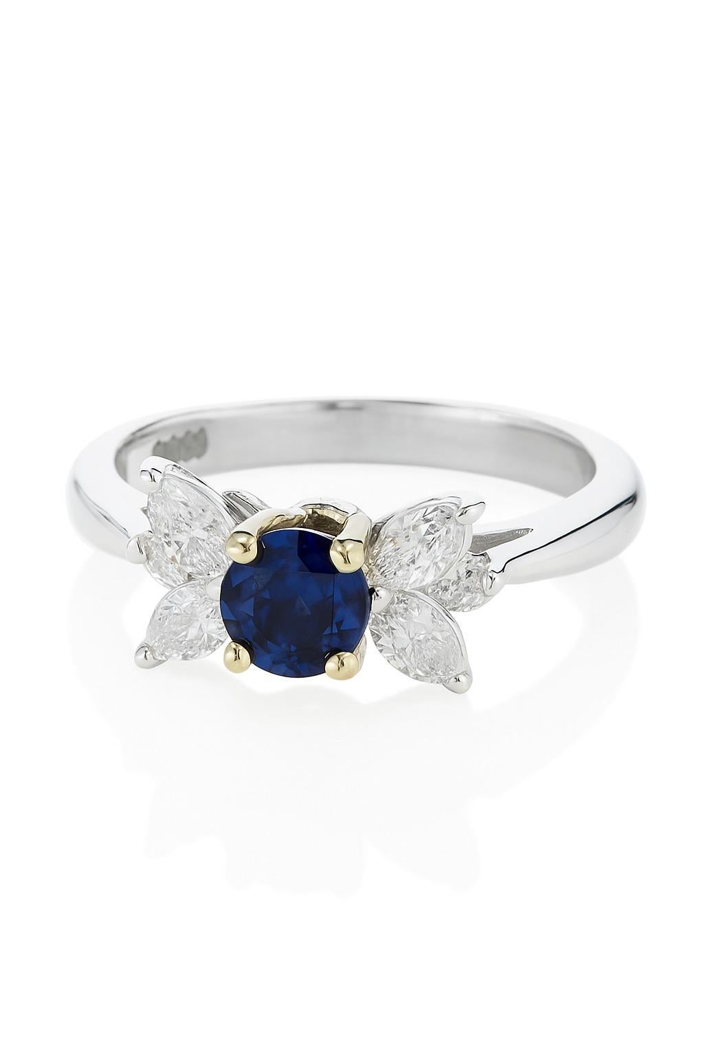 Tiffany & Co. Bague Victoria en saphir bleu et diamant en platine et jaune 18 carats Unisexe en vente