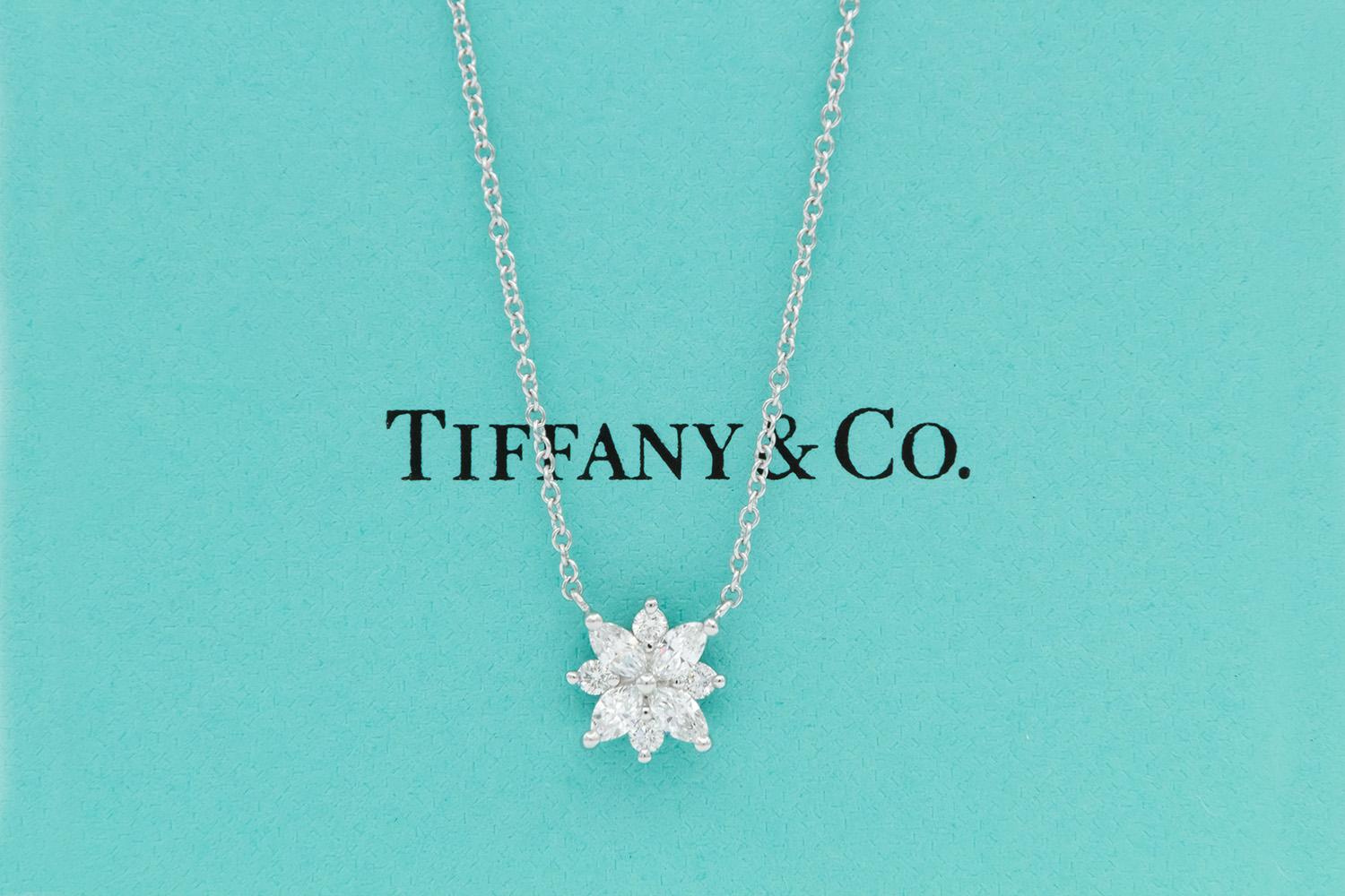 Tiffany & Co. Victoria Cluster Platinum & Diamond Pendant Necklace 1