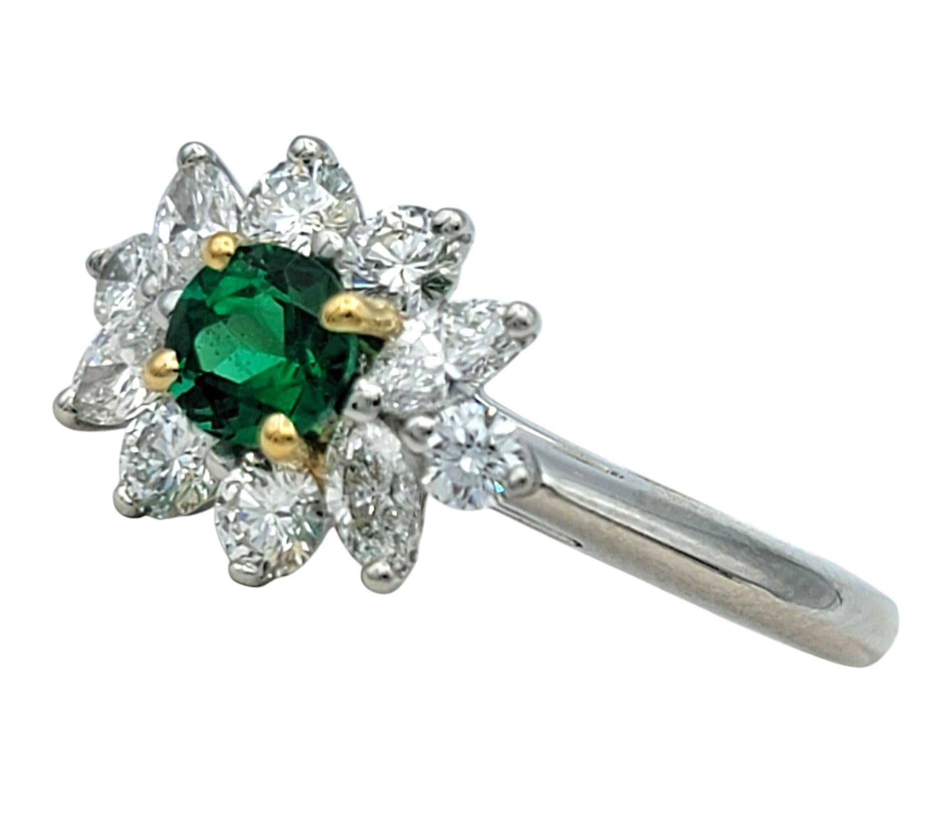 Round Cut Tiffany & Co. Victoria Collection Emerald and Diamond Ring Platinum and 18K Gold For Sale