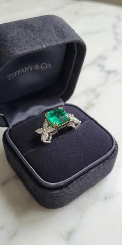 Tiffany & Co. Victoria Collection Platinum & 18K Emerald and Diamond Ring