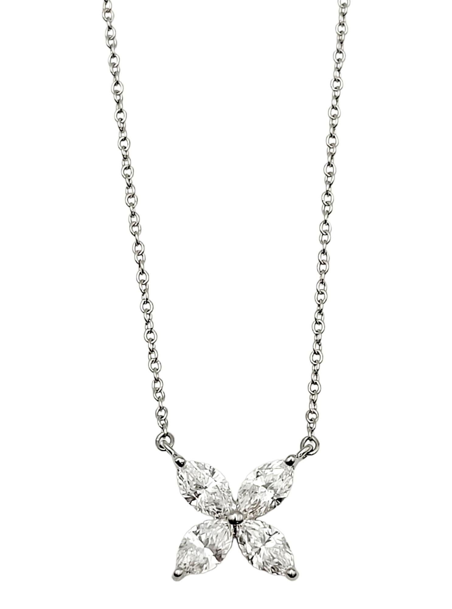 Indulge in the enchanting allure of the Tiffany Victoria Diamond Large Pendant Necklace, an exquisite piece inspired by the brilliance and luminosity of the best diamonds. Crafted with utmost precision, this necklace features a unique marquise cut