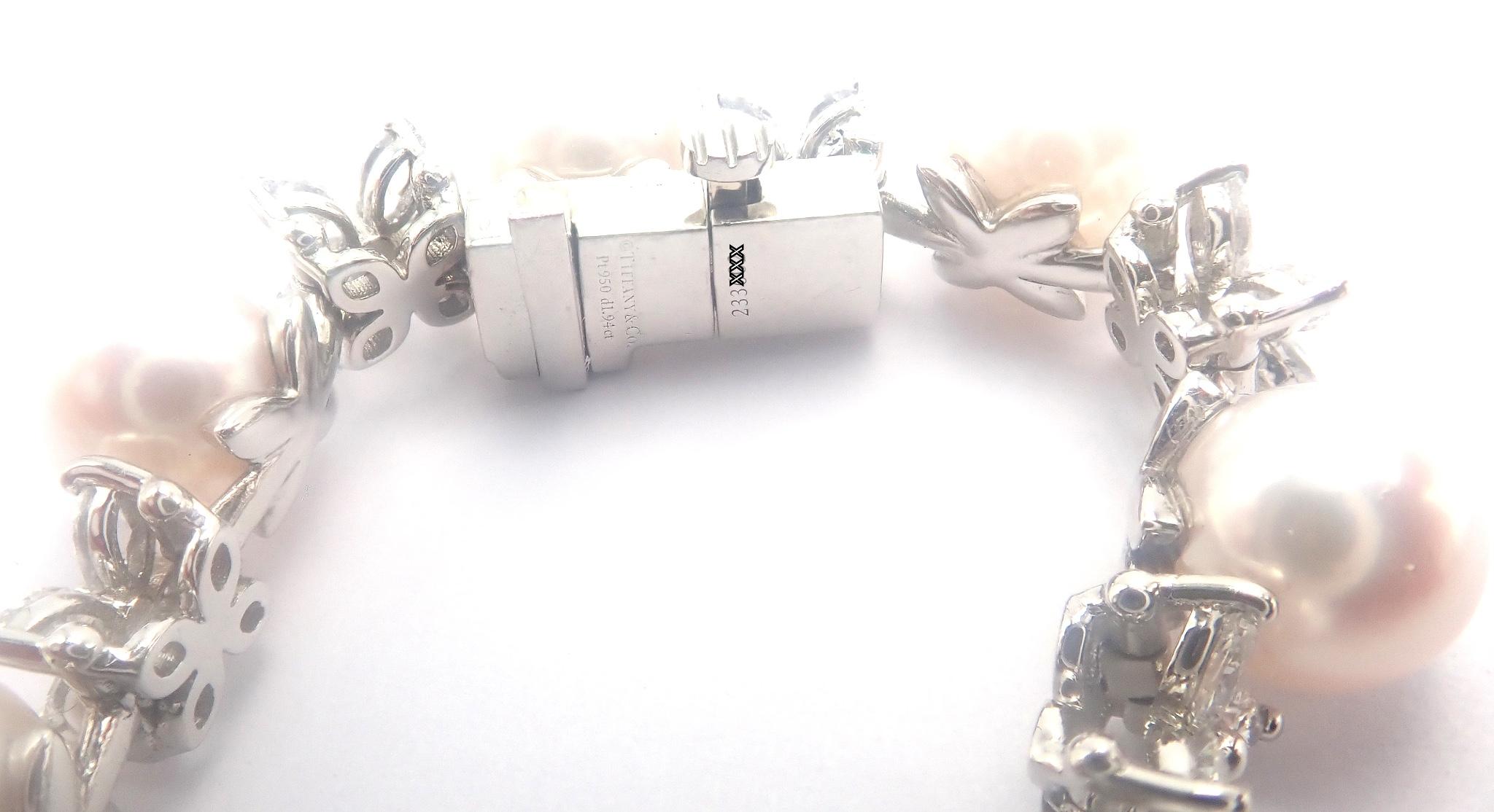 Tiffany & Co Victoria Diamond And Akoya Pearl Line Platinum Tennis Bracelet For Sale 5