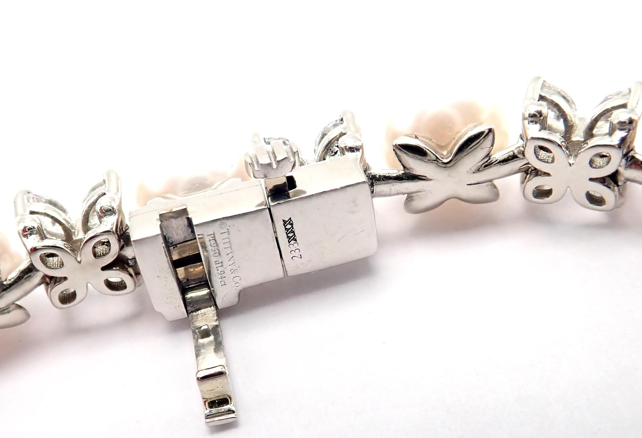 Tiffany & Co Victoria Diamond And Akoya Pearl Line Platinum Tennis Bracelet For Sale 1