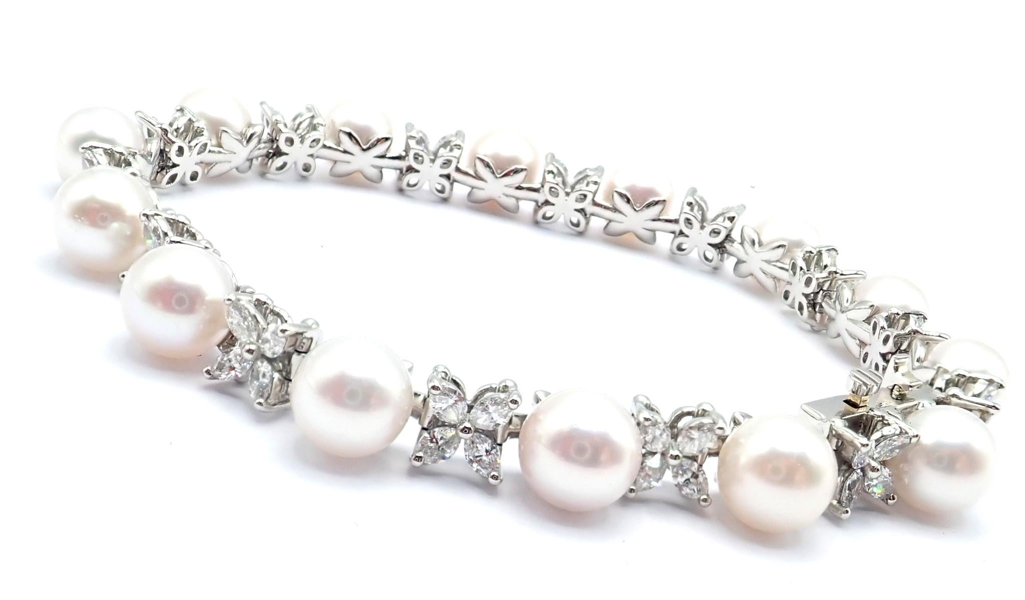 Tiffany & Co Victoria Diamond And Akoya Pearl Line Platinum Tennis Bracelet For Sale 3