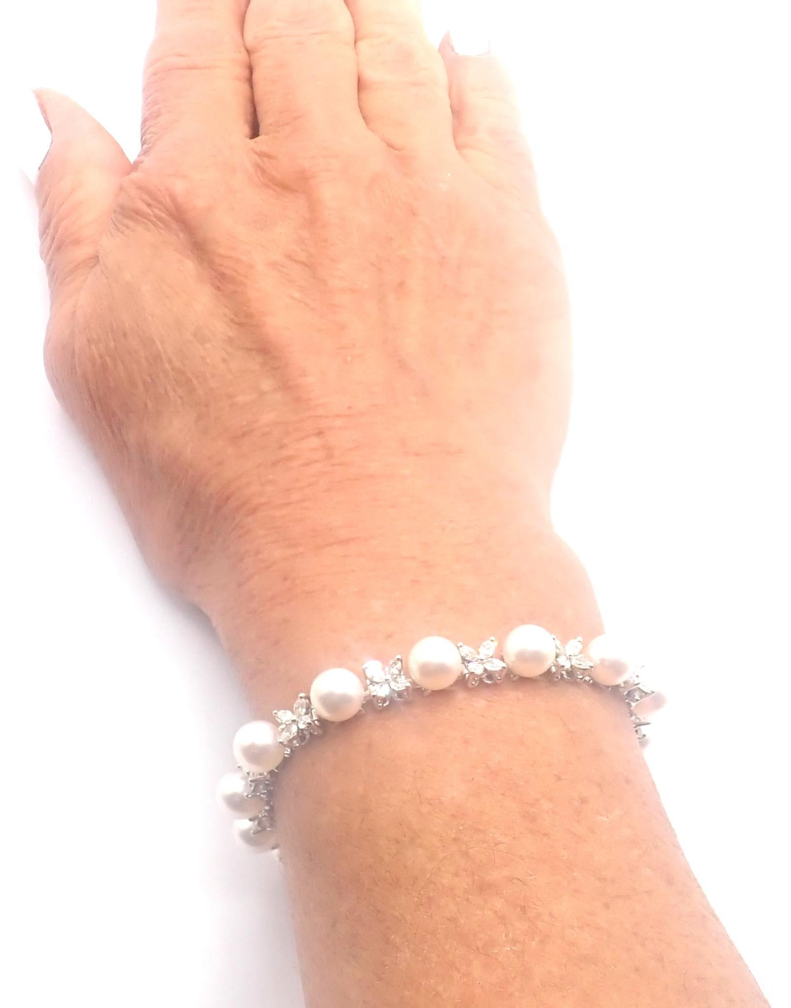 Tiffany & Co Victoria Diamond And Akoya Pearl Line Platinum Tennis Bracelet For Sale 4