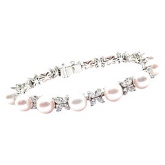 Tiffany & Co Victoria Diamond And Akoya Pearl Line Platinum Tennis Bracelet