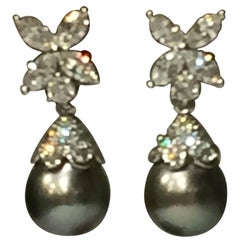 Tiffany & Co. "Victoria" Diamond and Tahitian Pearl Platinum Earrings