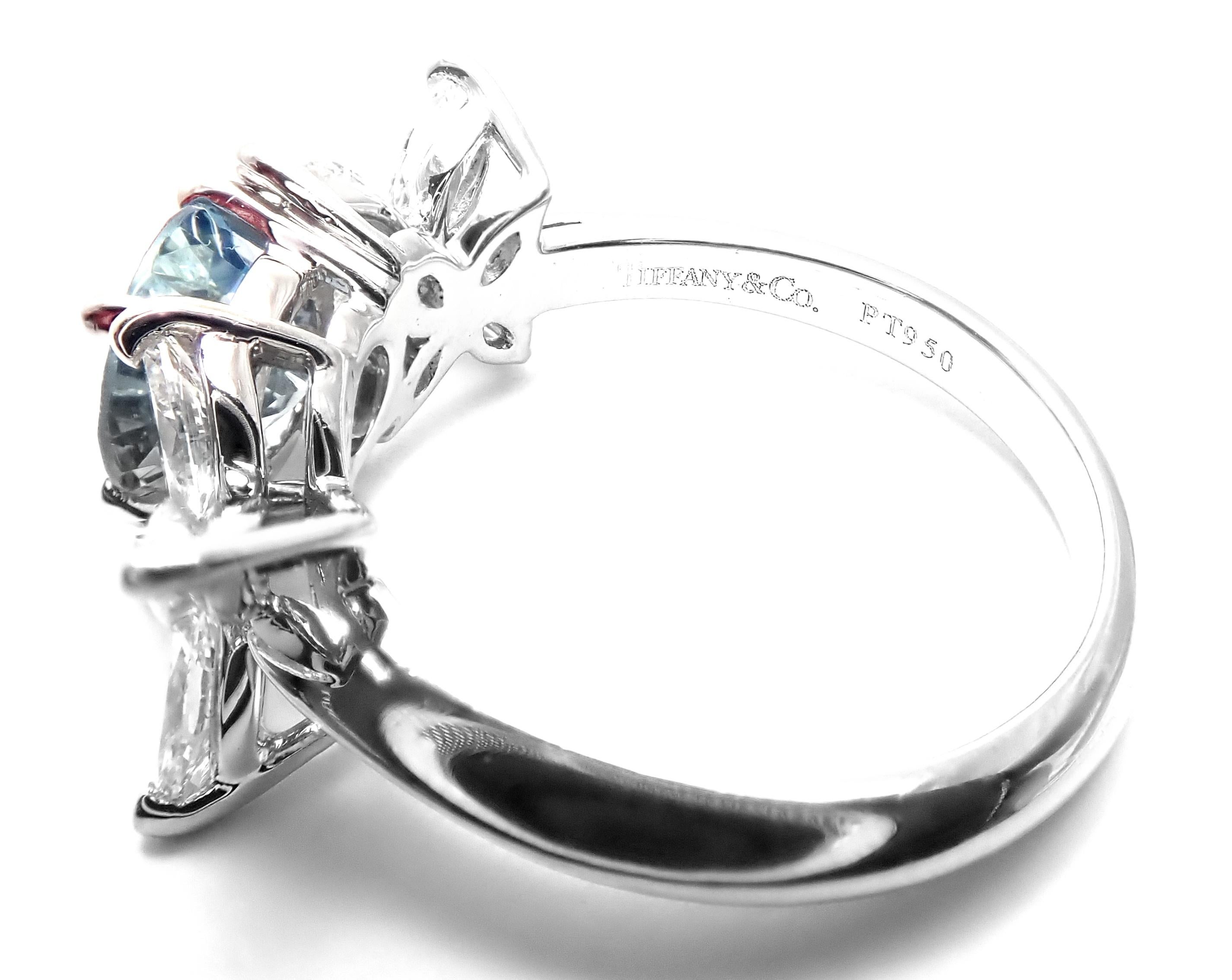 Tiffany & Co. Victoria Diamond Aquamarine Platinum Band Ring 1