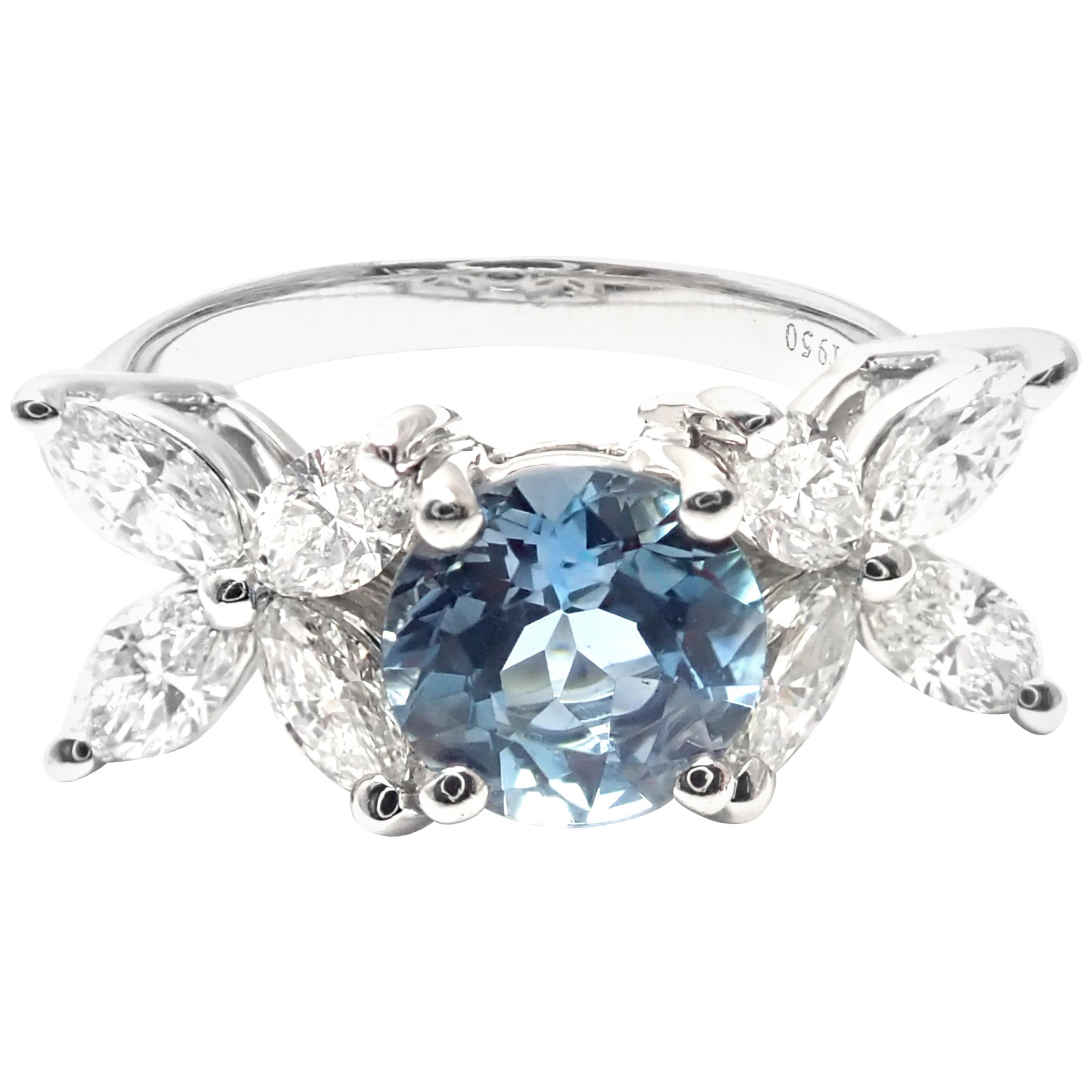 Tiffany & Co. Victoria Diamond Aquamarine Platinum Band Ring