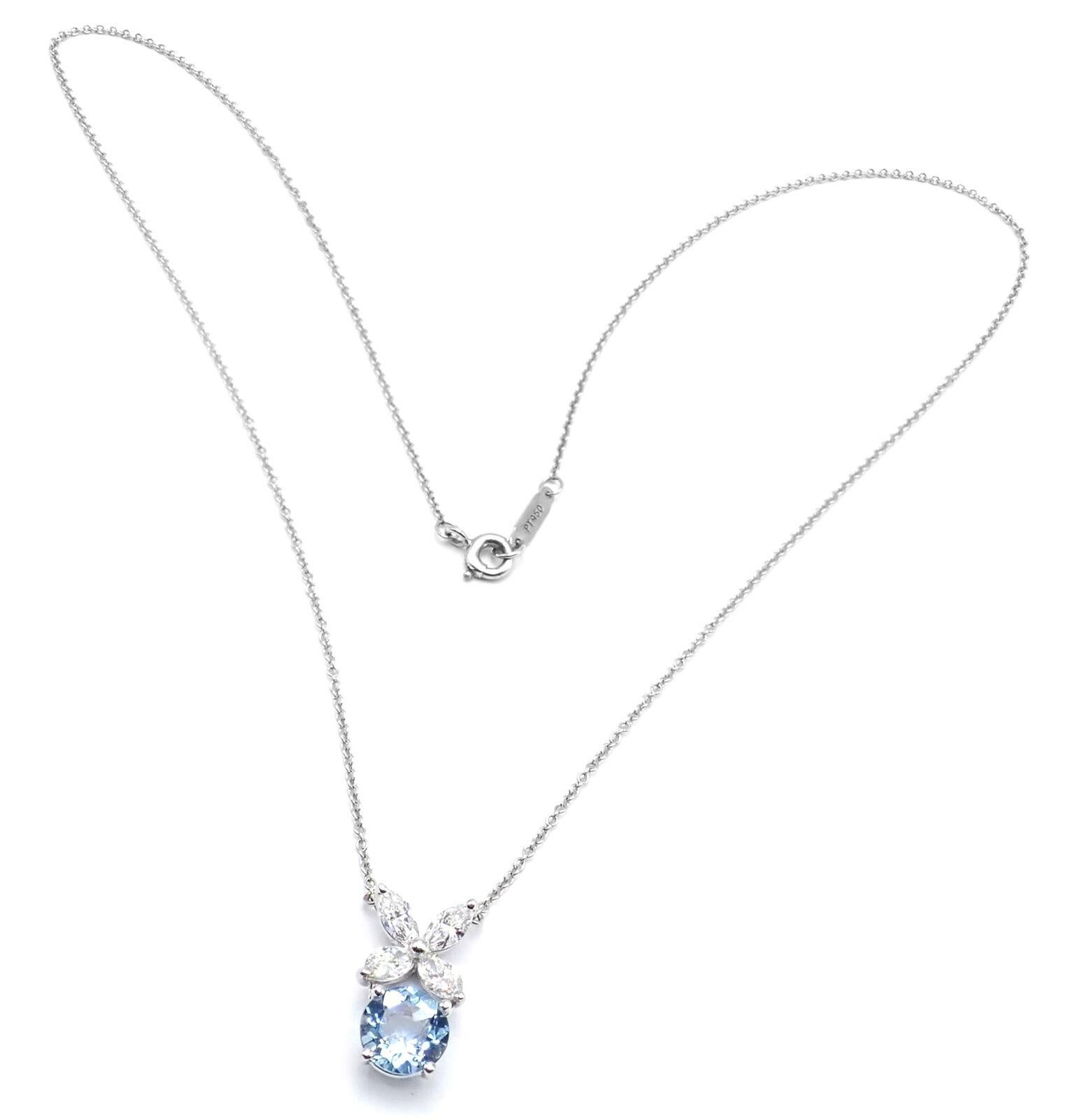 Marquise Cut Tiffany & Co Victoria Diamond Aquamarine Platinum Pendant Necklace For Sale