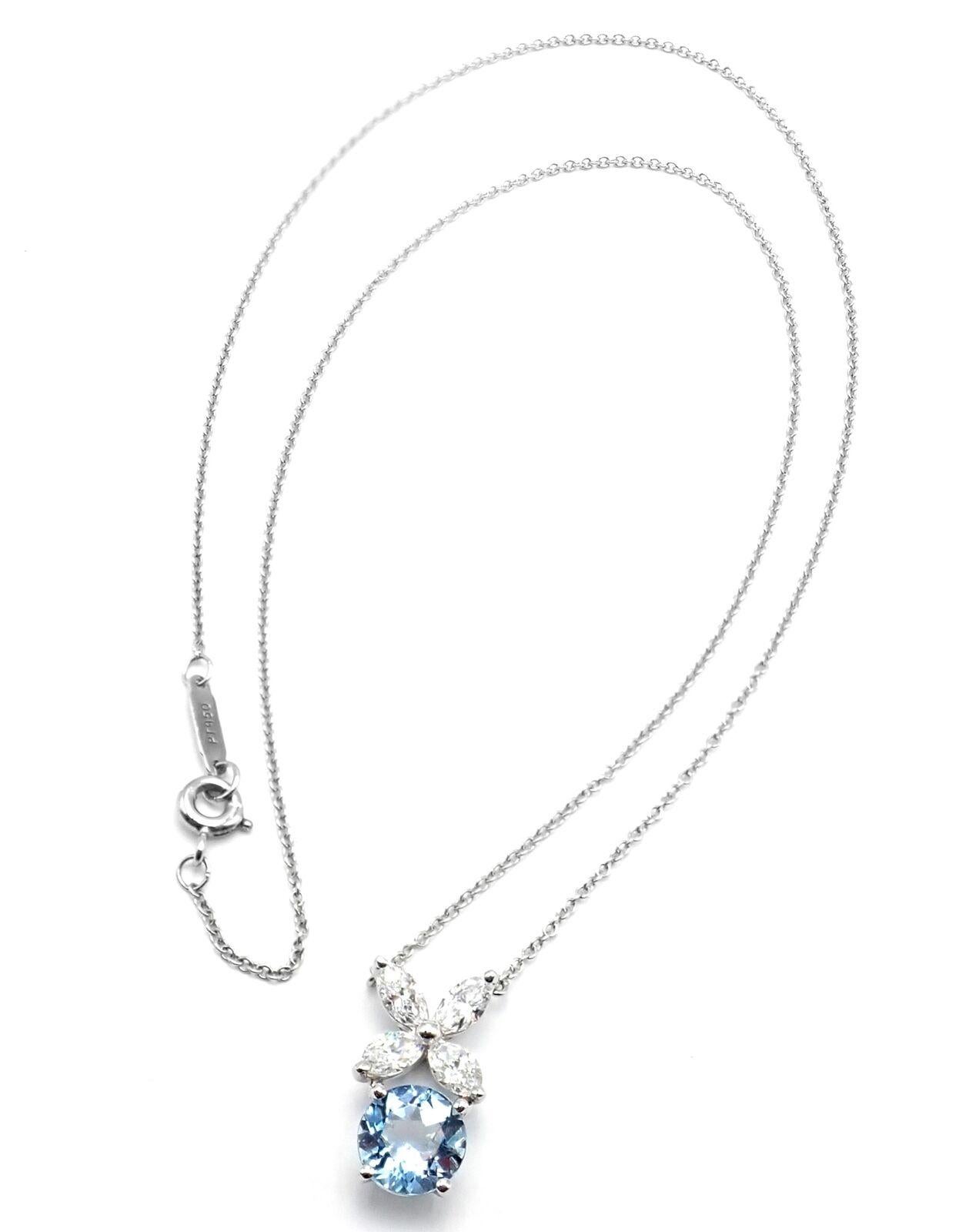 Tiffany & Co Victoria Diamond Aquamarine Platinum Pendant Necklace In Excellent Condition For Sale In Holland, PA