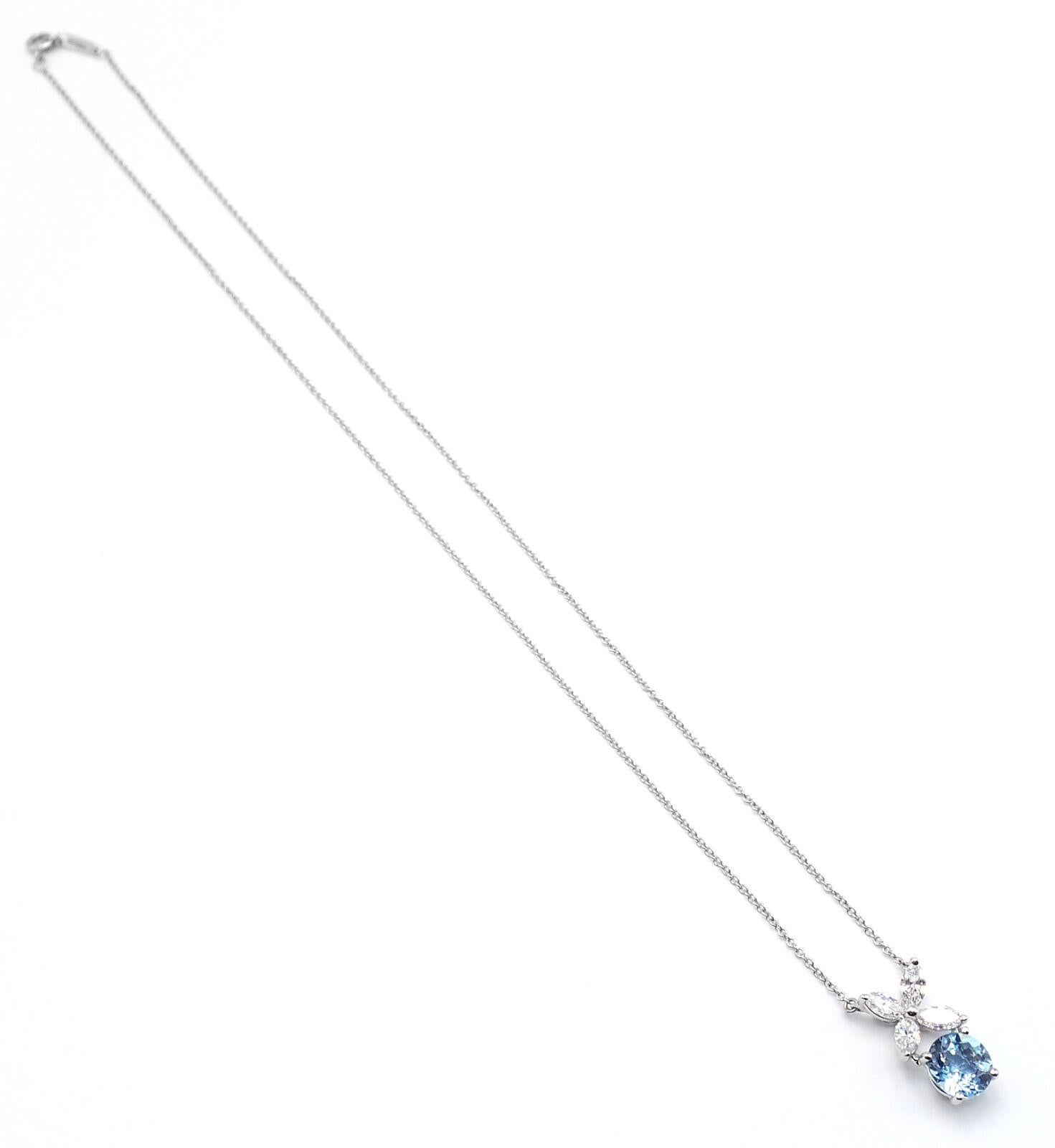 Women's or Men's Tiffany & Co Victoria Diamond Aquamarine Platinum Pendant Necklace For Sale