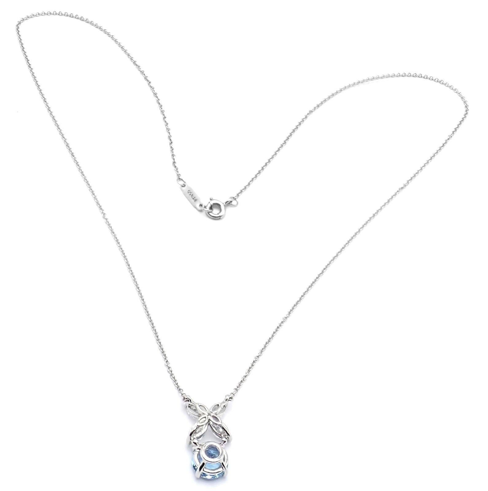 Tiffany & Co Victoria Diamond Aquamarine Platinum Pendant Necklace For Sale 3