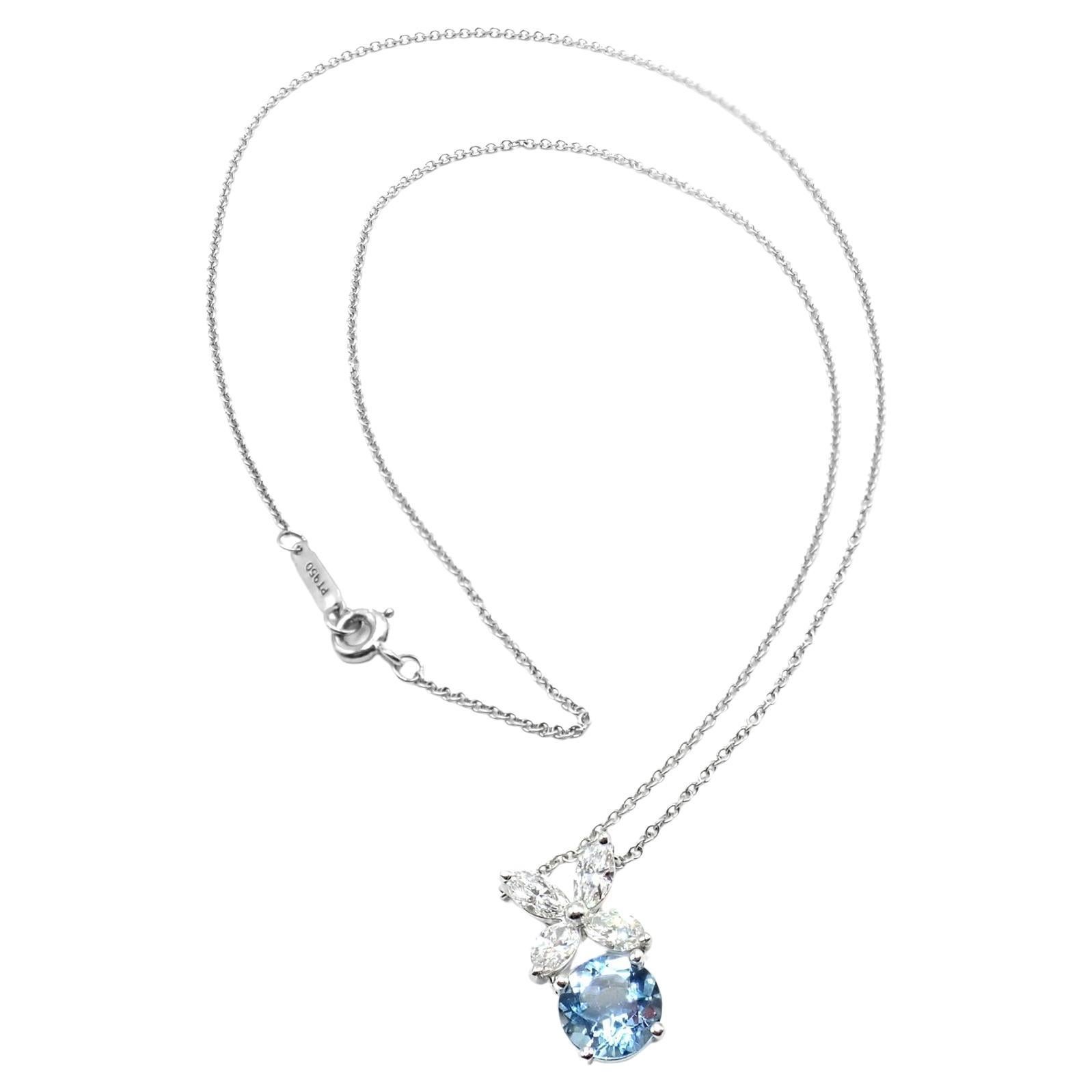 Tiffany & Co Victoria Diamond Aquamarine Platinum Pendant Necklace For Sale