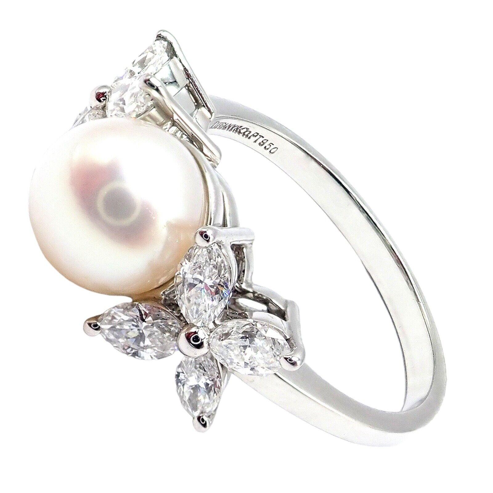 Tiffany & Co. Victoria Diamond Platinum Pearl Ring 5