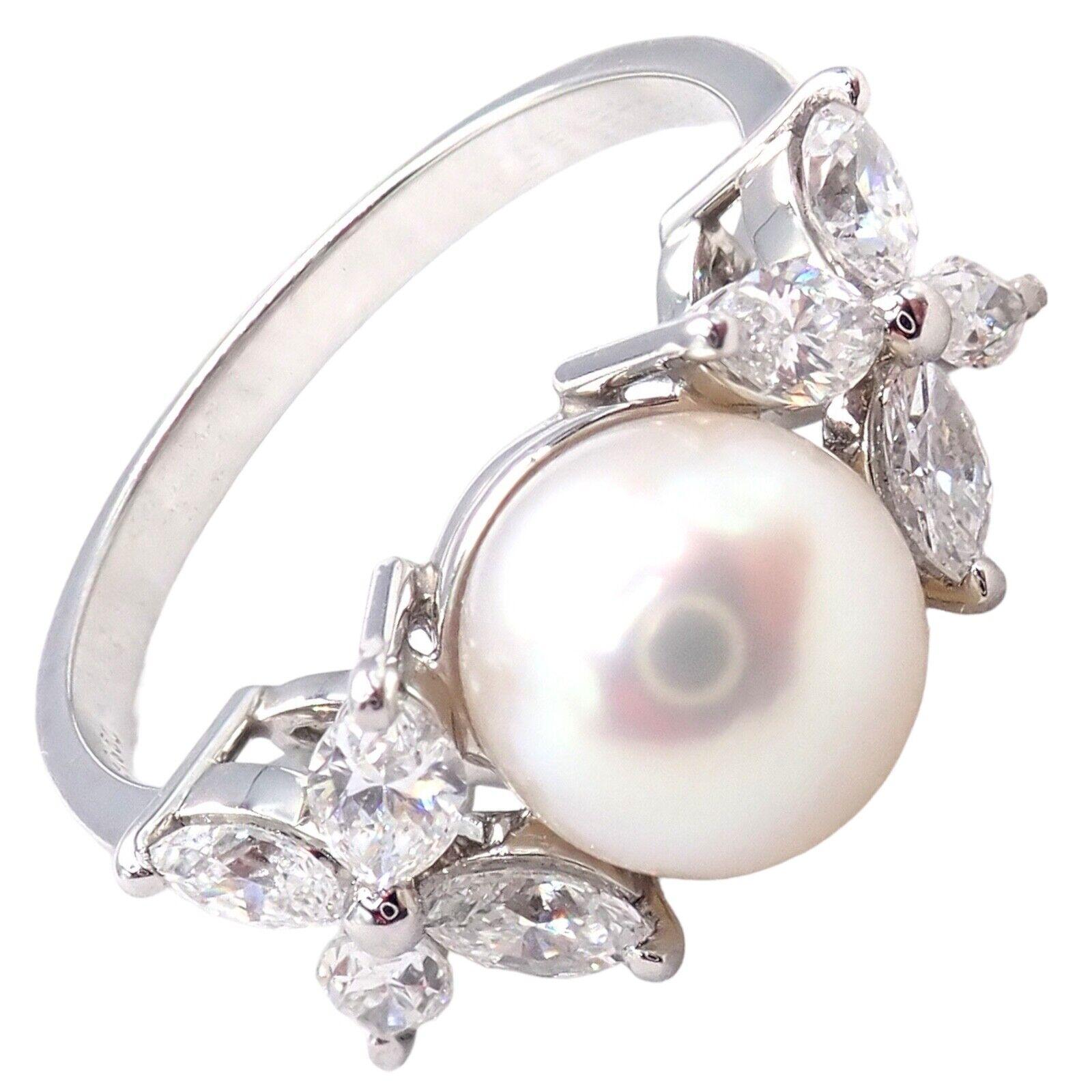 Tiffany & Co. Victoria Diamond Platinum Pearl Ring 6