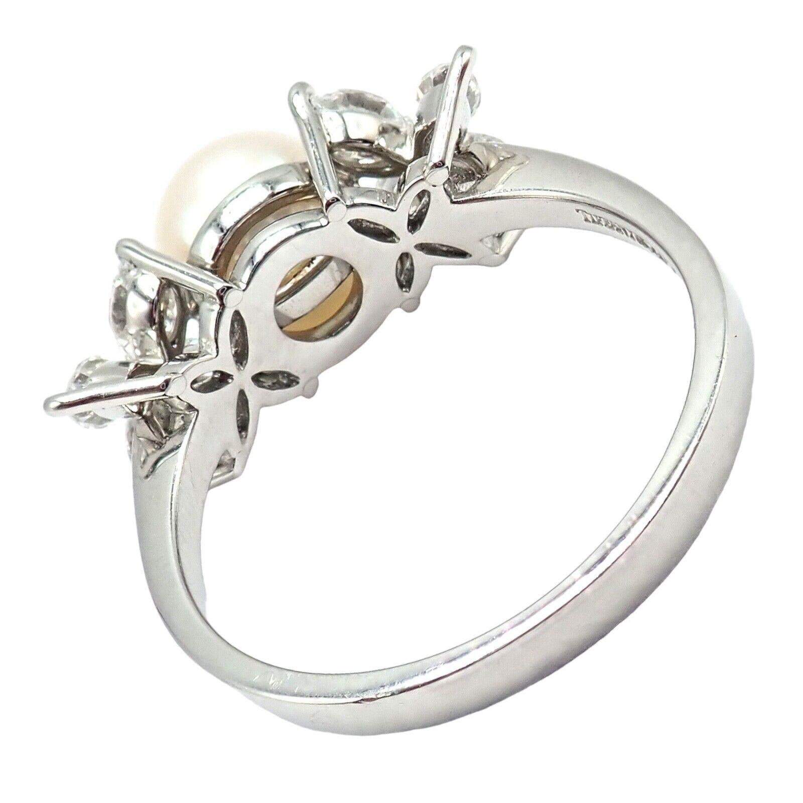 Tiffany & Co. Victoria Diamond Platinum Pearl Ring 7