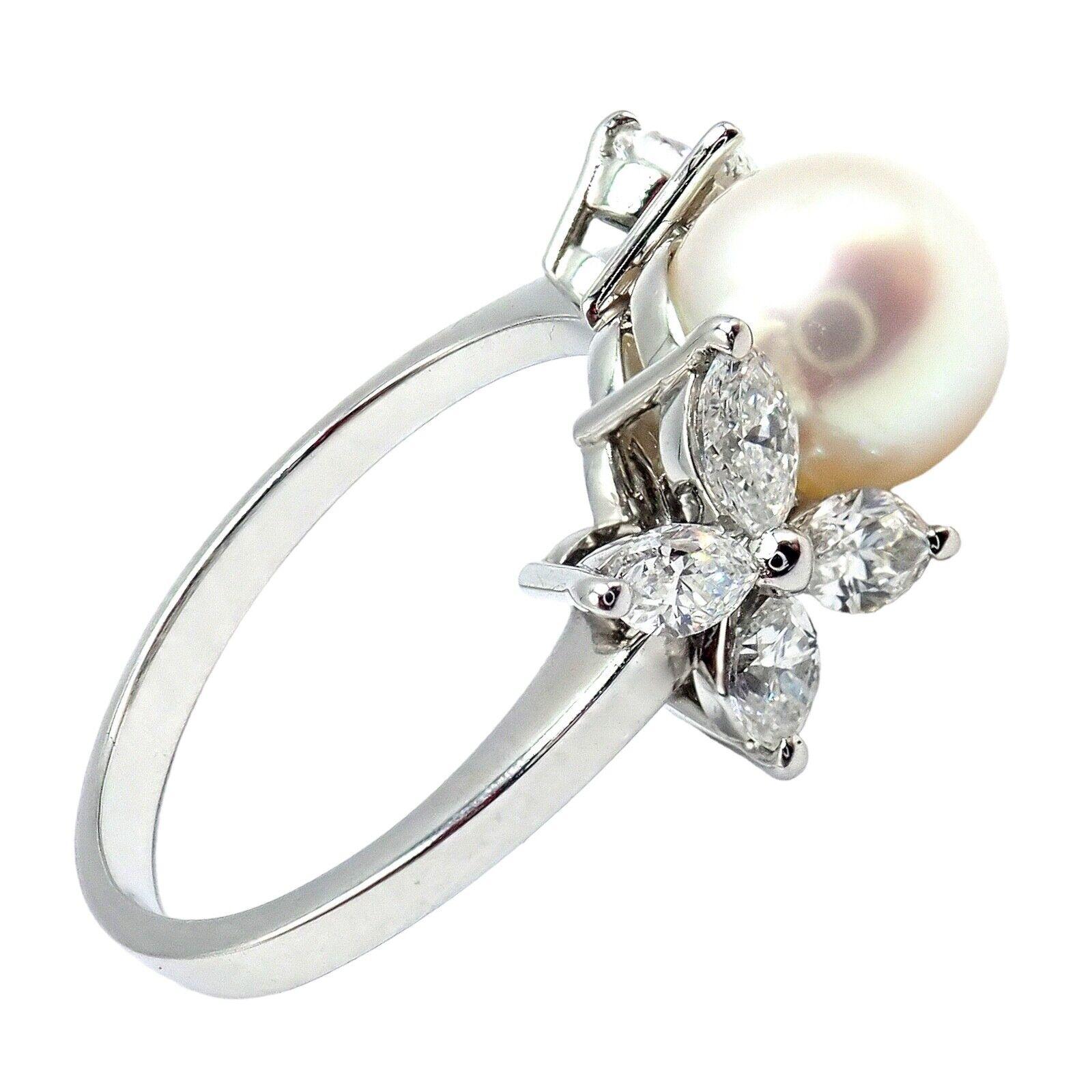 Marquise Cut Tiffany & Co. Victoria Diamond Platinum Pearl Ring