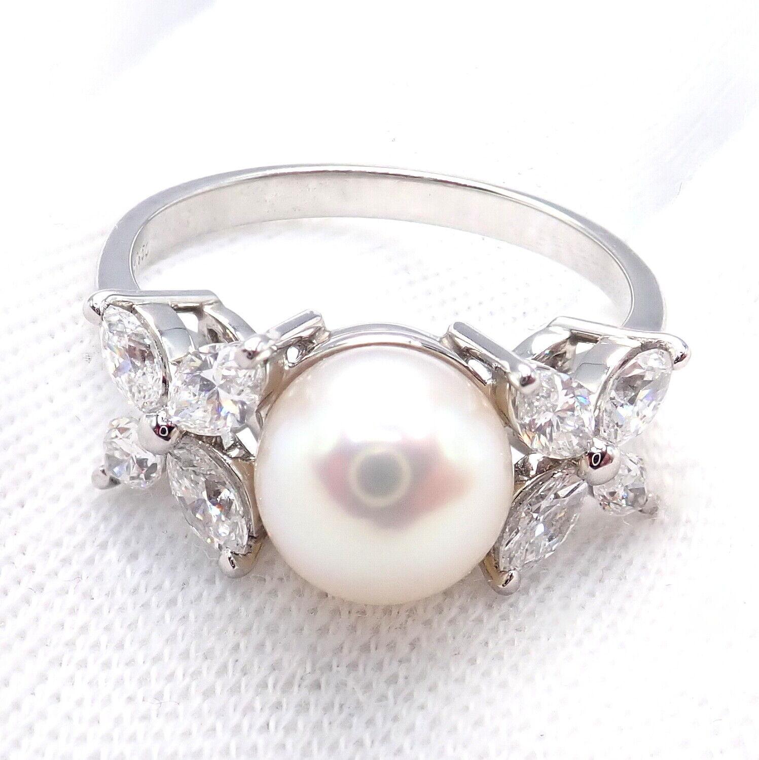Tiffany & Co. Victoria Diamond Platinum Pearl Ring 1