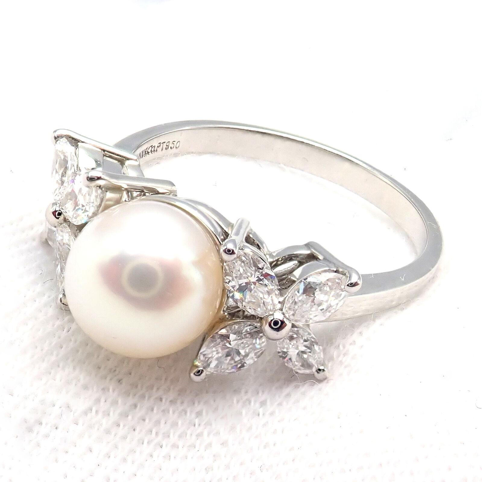 Tiffany & Co. Victoria Diamond Platinum Pearl Ring 4