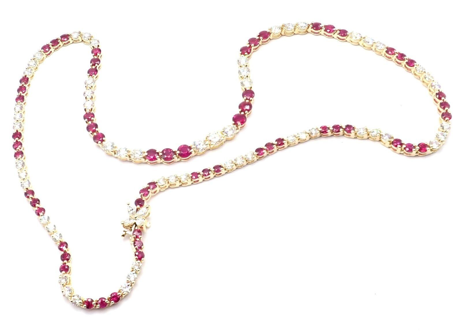 Tiffany & Co Victoria Diamond Ruby Line Yellow Gold Necklace In Excellent Condition For Sale In Holland, PA