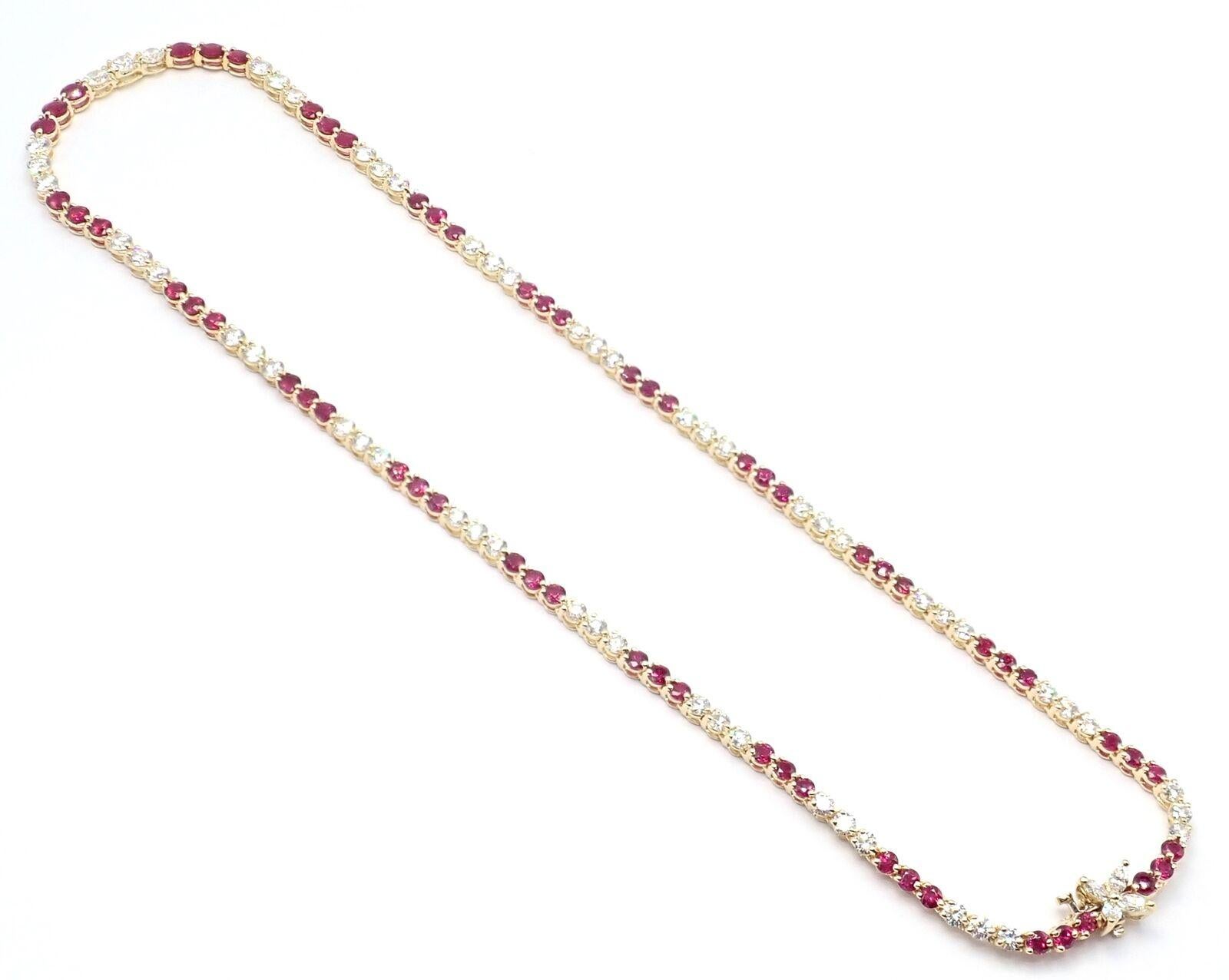 Tiffany & Co Victoria Diamond Ruby Line Yellow Gold Necklace For Sale 2