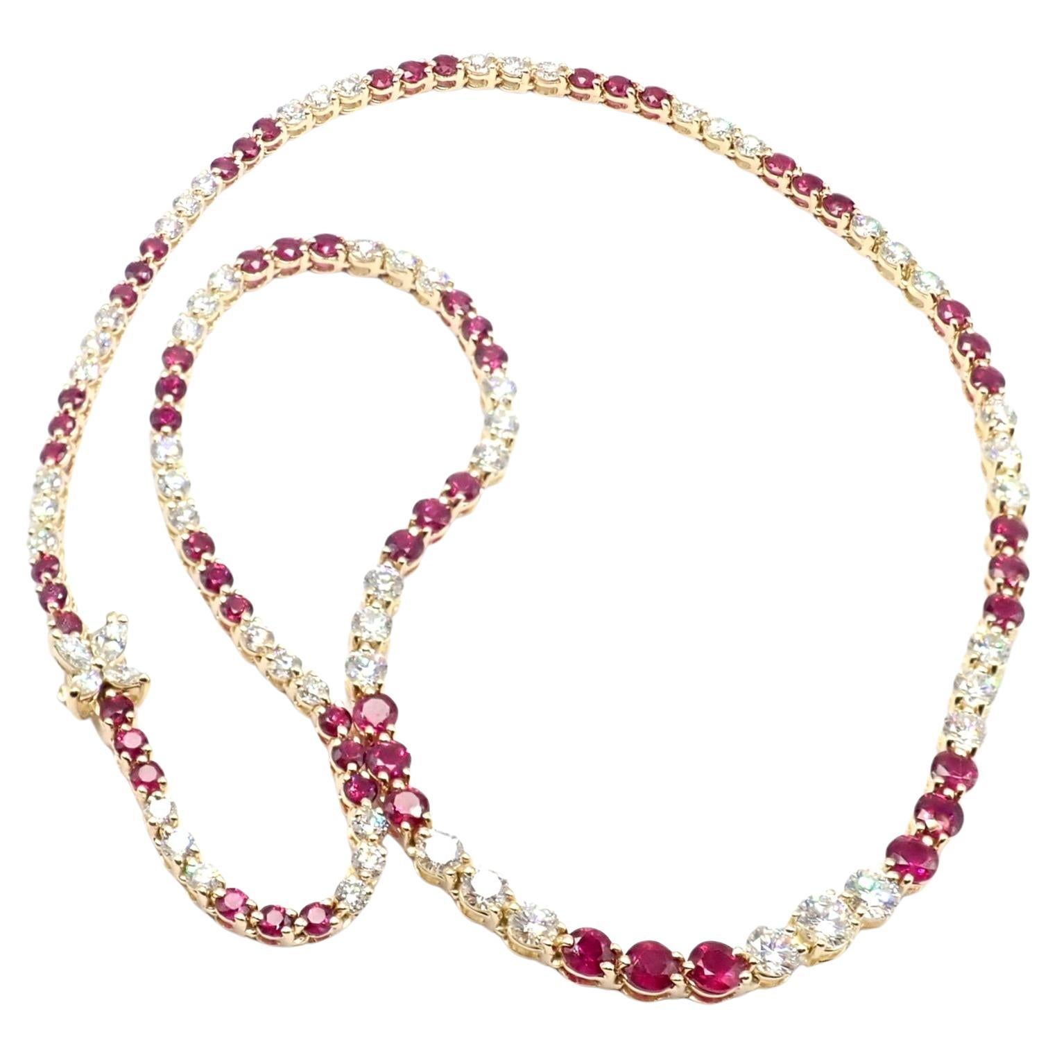Tiffany & Co Victoria Diamond Ruby Line Yellow Gold Necklace For Sale