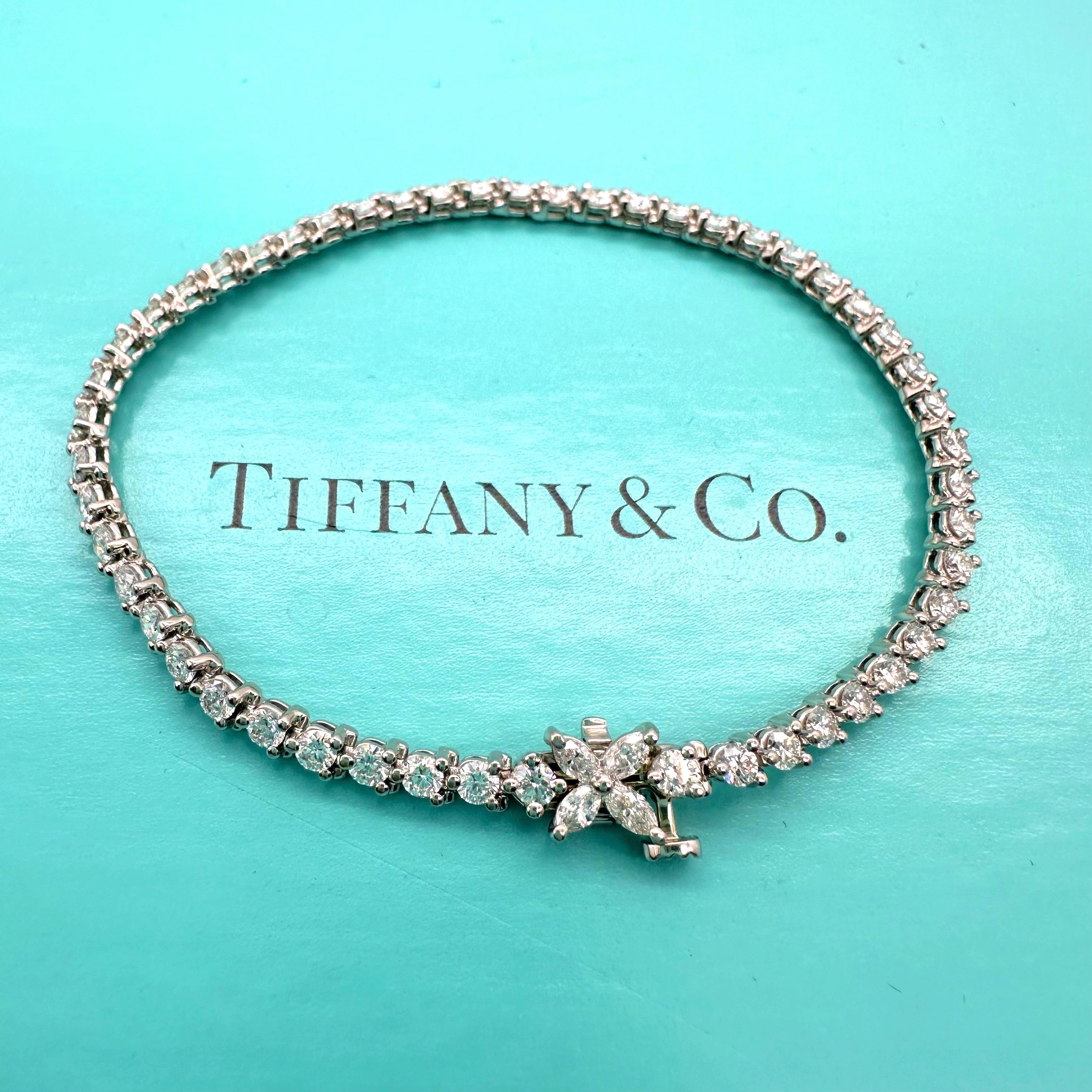 Taille ronde Tiffany & Co. Victoria Bracelet tennis en platine avec diamants de 3,08 carats en vente