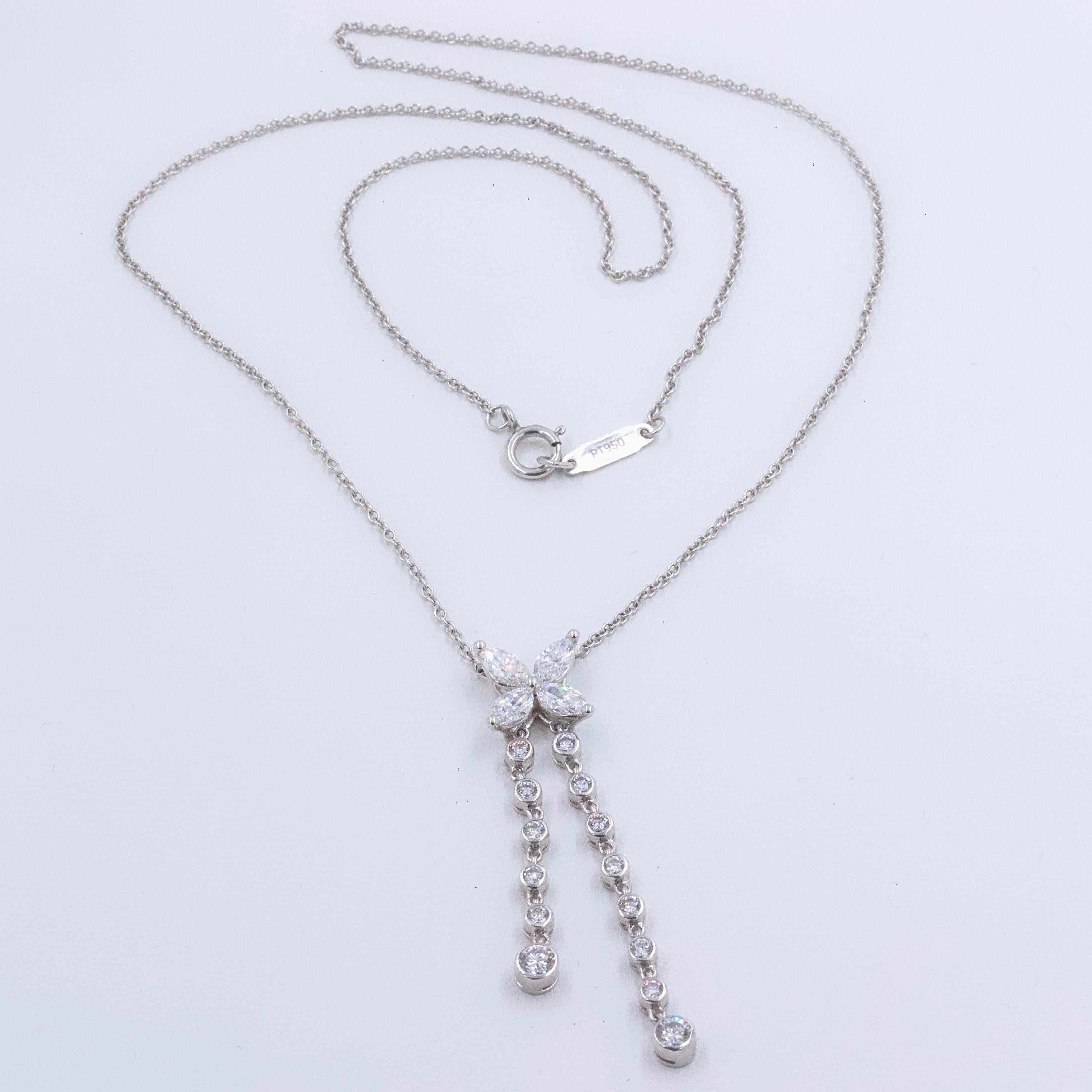 Tiffany & Co. Victoria Double Drop Necklace Round and Marquise Diamonds Platinum 2