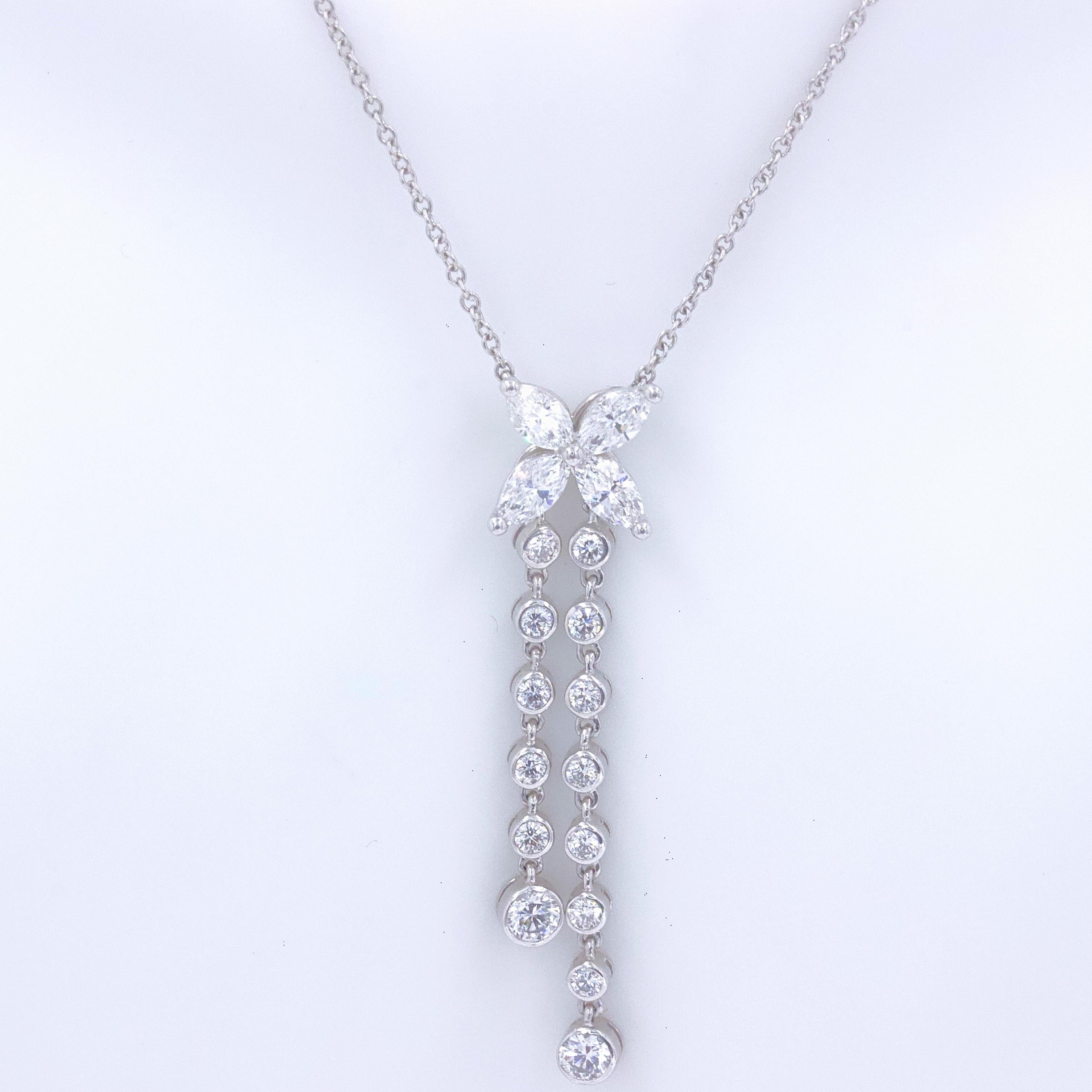 Round Cut Tiffany & Co. Victoria Double Drop Necklace Round and Marquise Diamonds Platinum