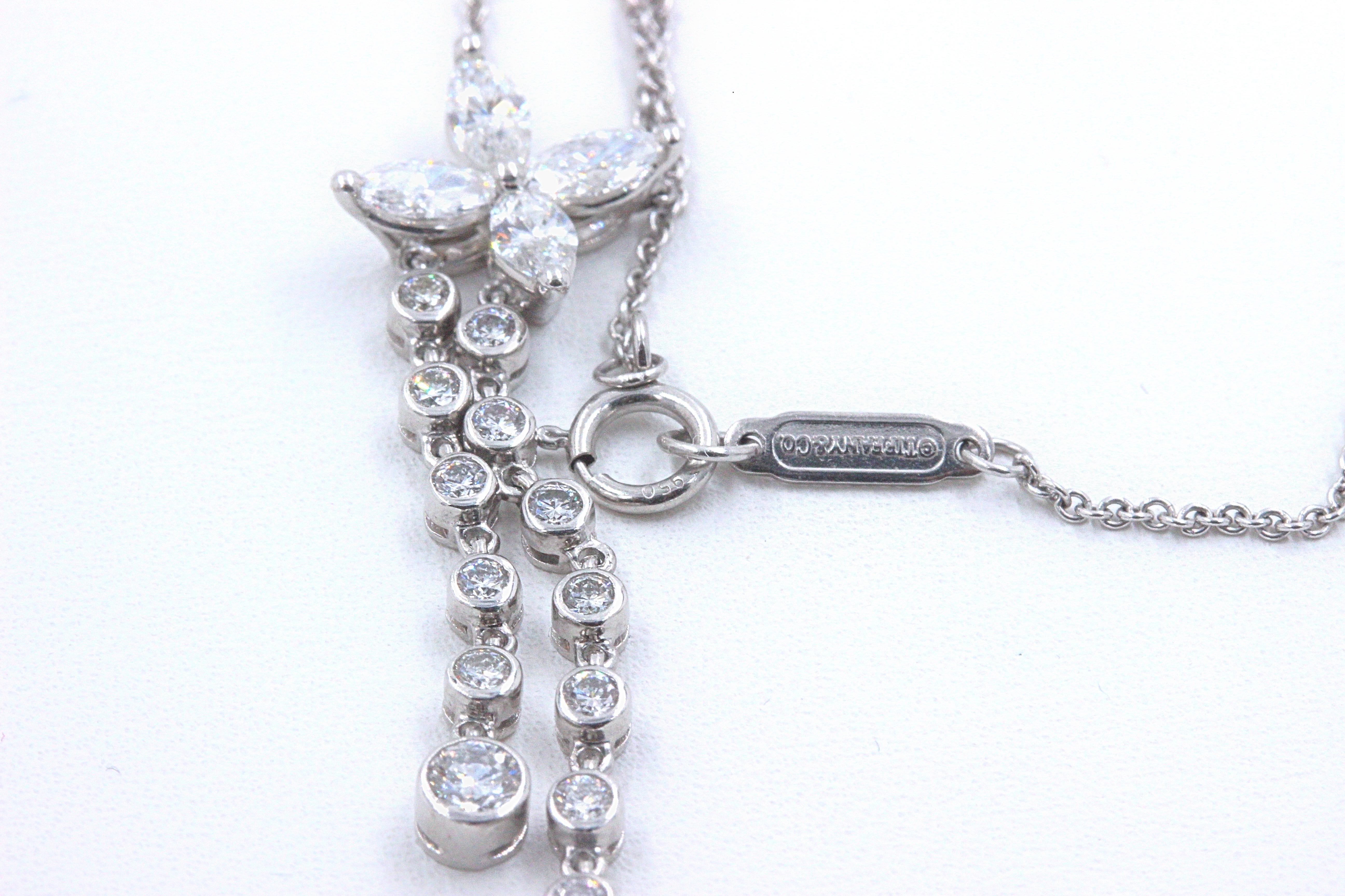 Women's Tiffany & Co. Victoria Double Drop Necklace Round and Marquise Diamonds Platinum