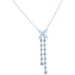 Tiffany & Co. Victoria Double Drop Necklace Round and Marquise Diamonds Platinum