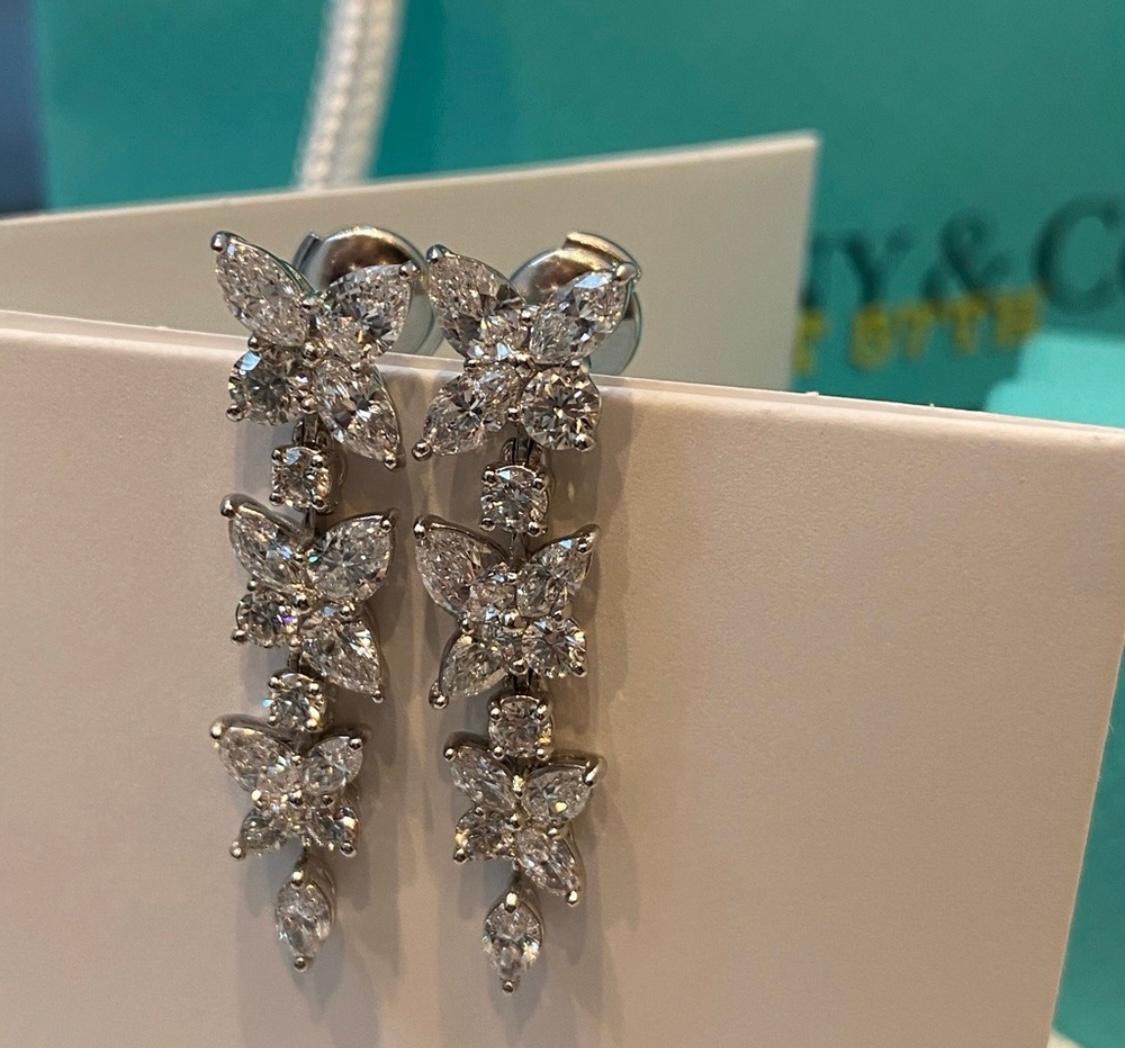 Marquise Cut Tiffany Co Victoria Drop earrings mixed cluster