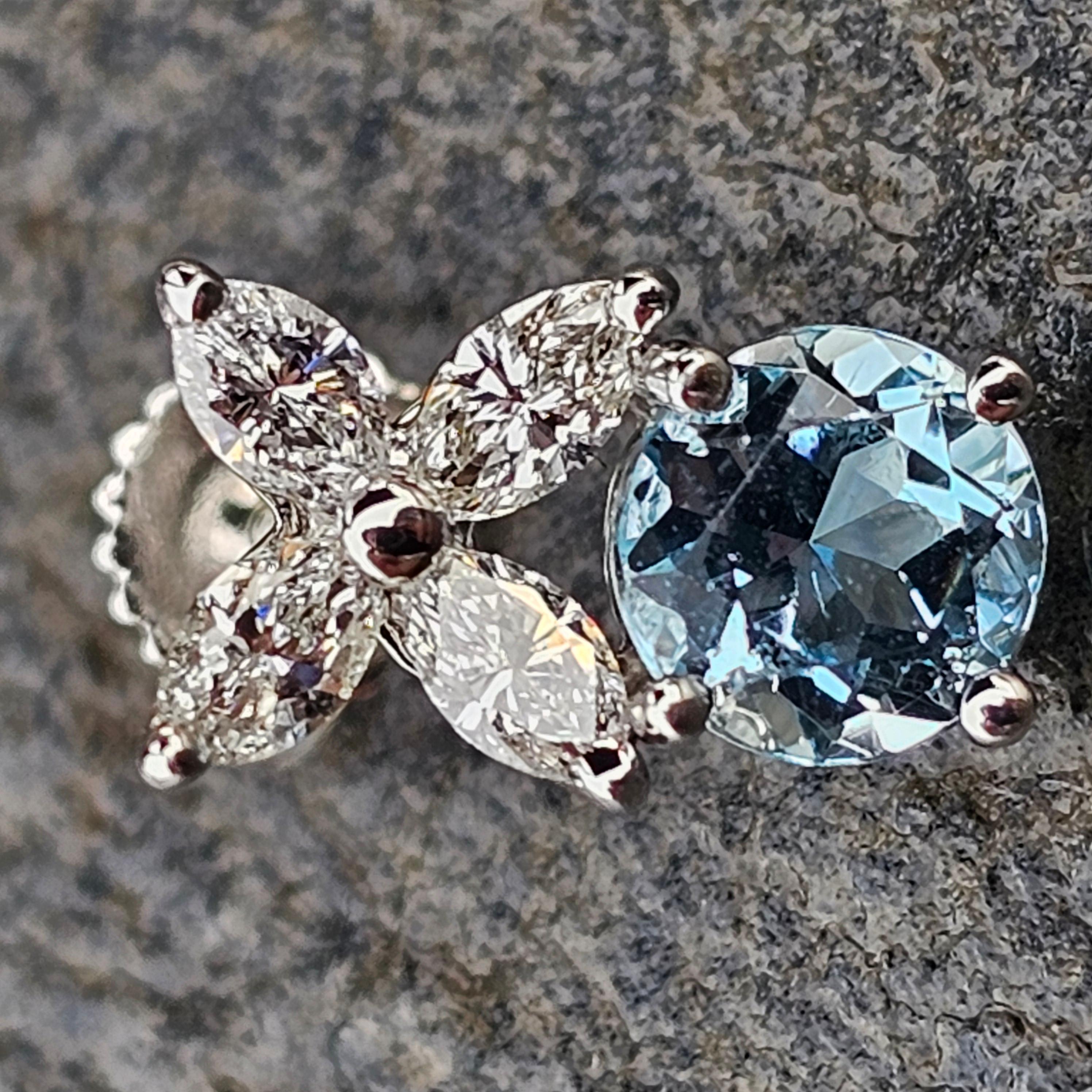 Round Cut Tiffany & Co. Victoria Earrings Stud Aquamarine Diamond Platinum For Sale