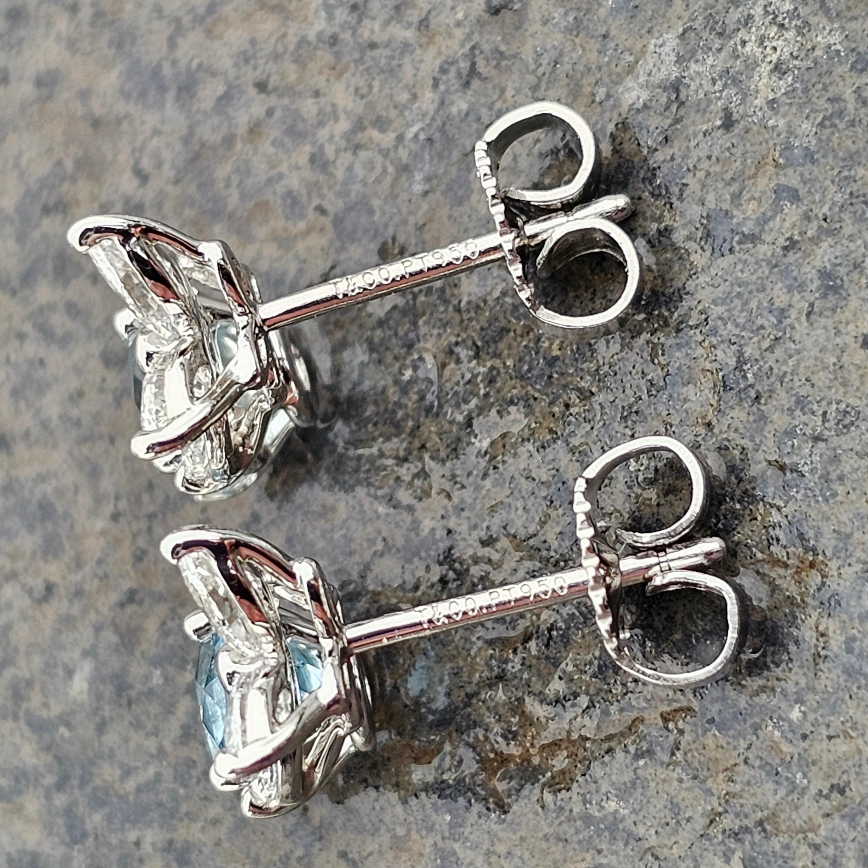 Tiffany & Co. Victoria Earrings Stud Aquamarine Diamond Platinum For Sale 2