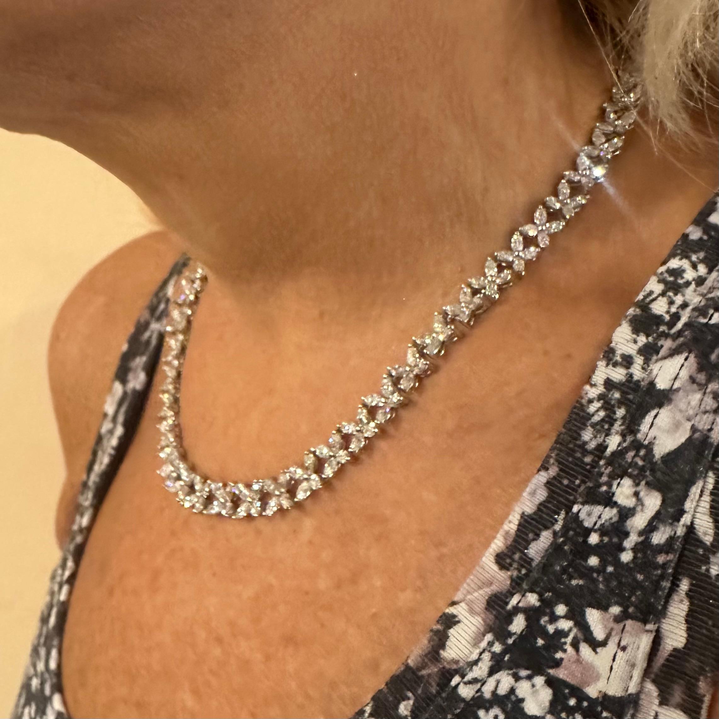 Women's or Men's Tiffany & Co Victoria Graduated Marque Shape Diamond Platinum Necklace For Sale