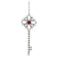 Tiffany &Co Victoria Key Platinum Diamond and Ruby Pendant Necklace