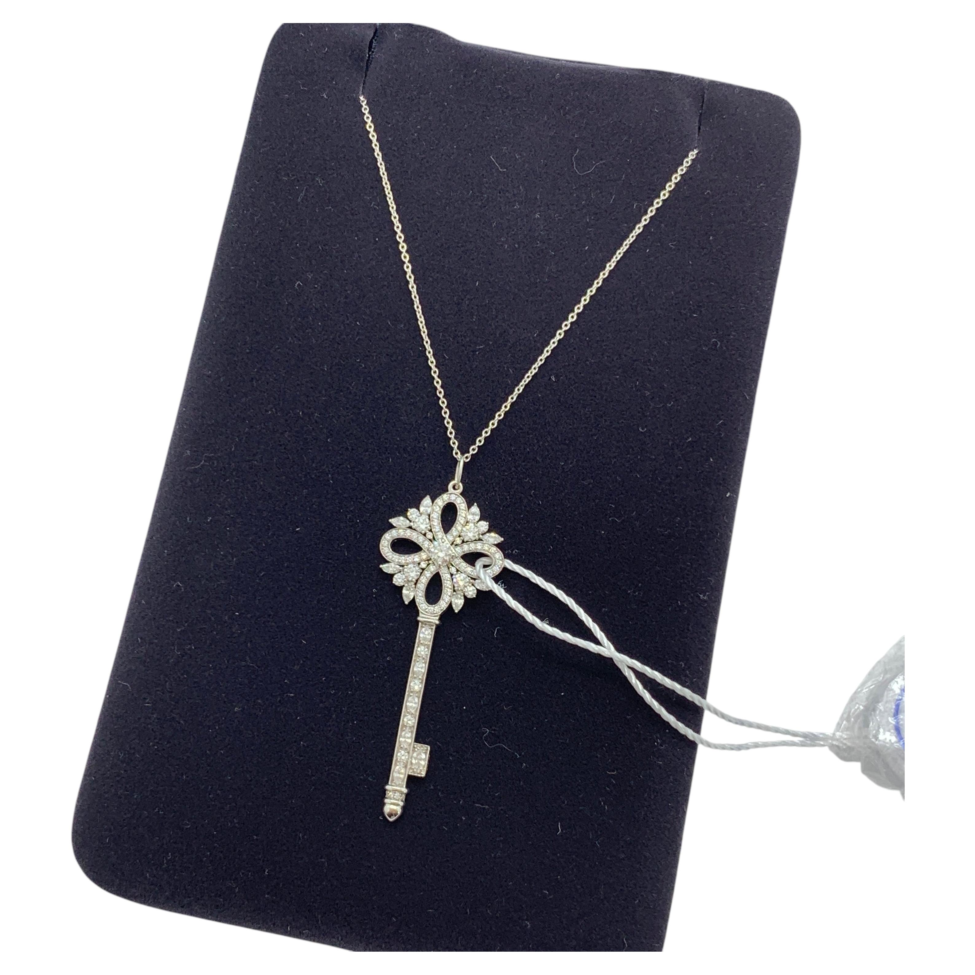 Tiffany & Co. Victoria Large Diamond Key Pendant Necklace Platinum