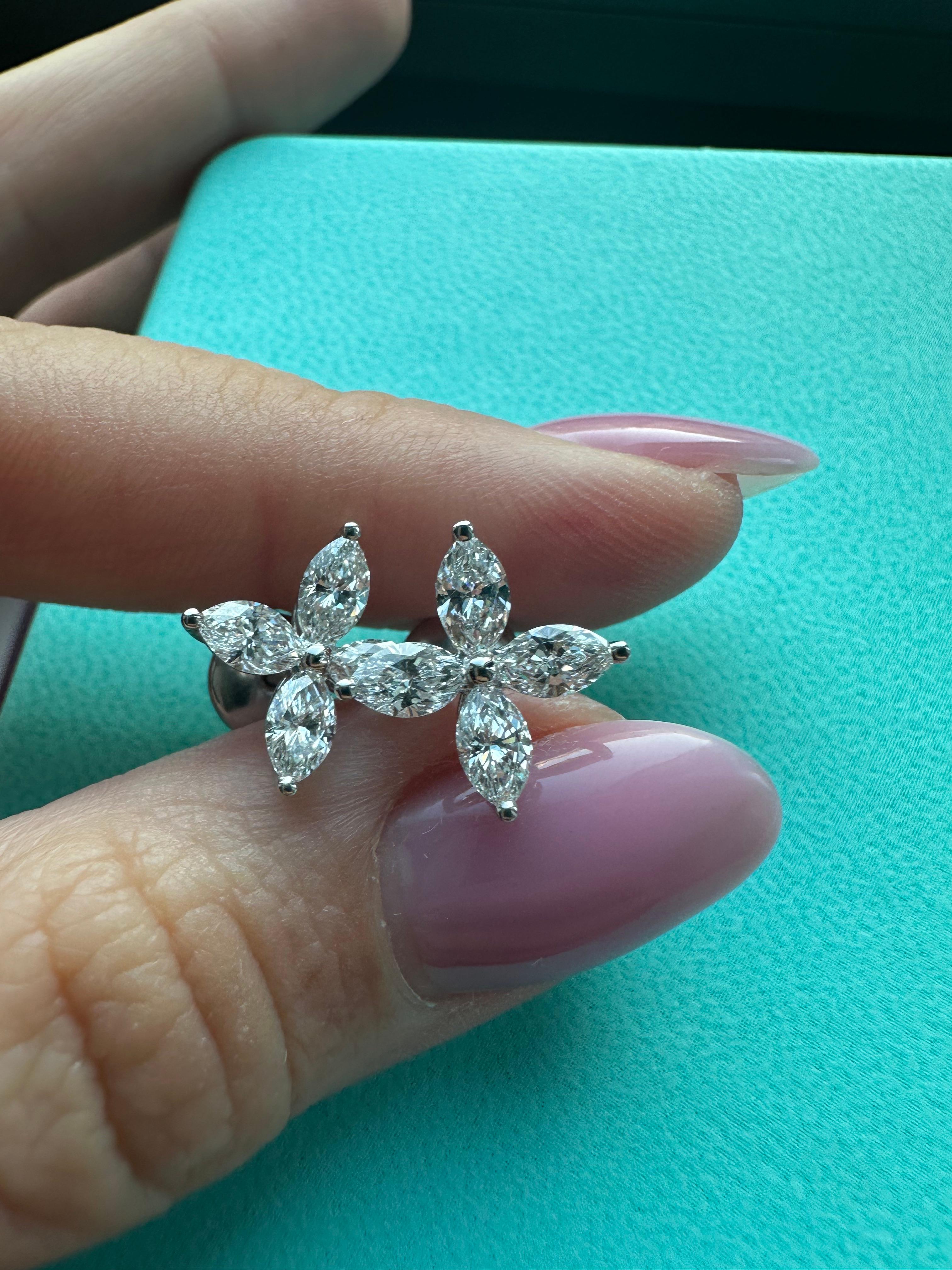 Tiffany Co Victoria Large Earrings made of platinum PT950 with diamonds 
Marquise diamonds weighing 1.62 ctw 
Never been modified or repaired, polished once 
Come with the box 
Retail price: $27,200

