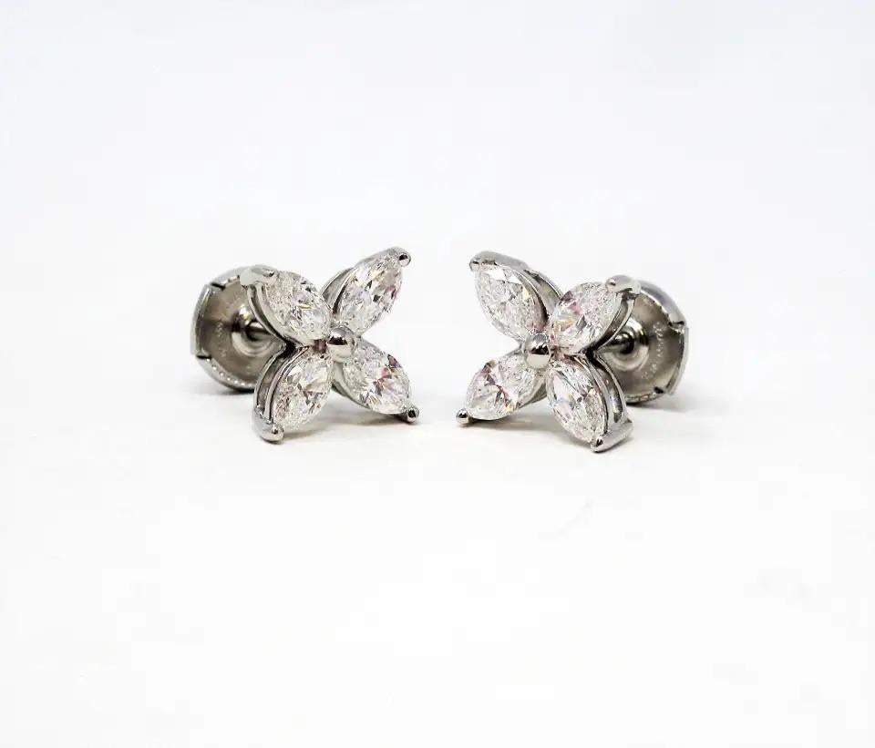 Tiffany Co Victoria Large Earrings made of platinum PT950 with diamonds 
Marquise diamonds weighing 1.62 ctw 
Never been modified or repaired, polished once 
Come with the box 
Retail price: $27,200

