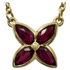 Tiffany & Co Victoria Marquise Cut Ruby 18k Yellow Gold Flower Pendant Necklace