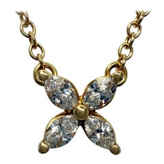 Tiffany & Co Victoria Marquise Diamond 18k Yellow Gold Flower Pendant Necklace