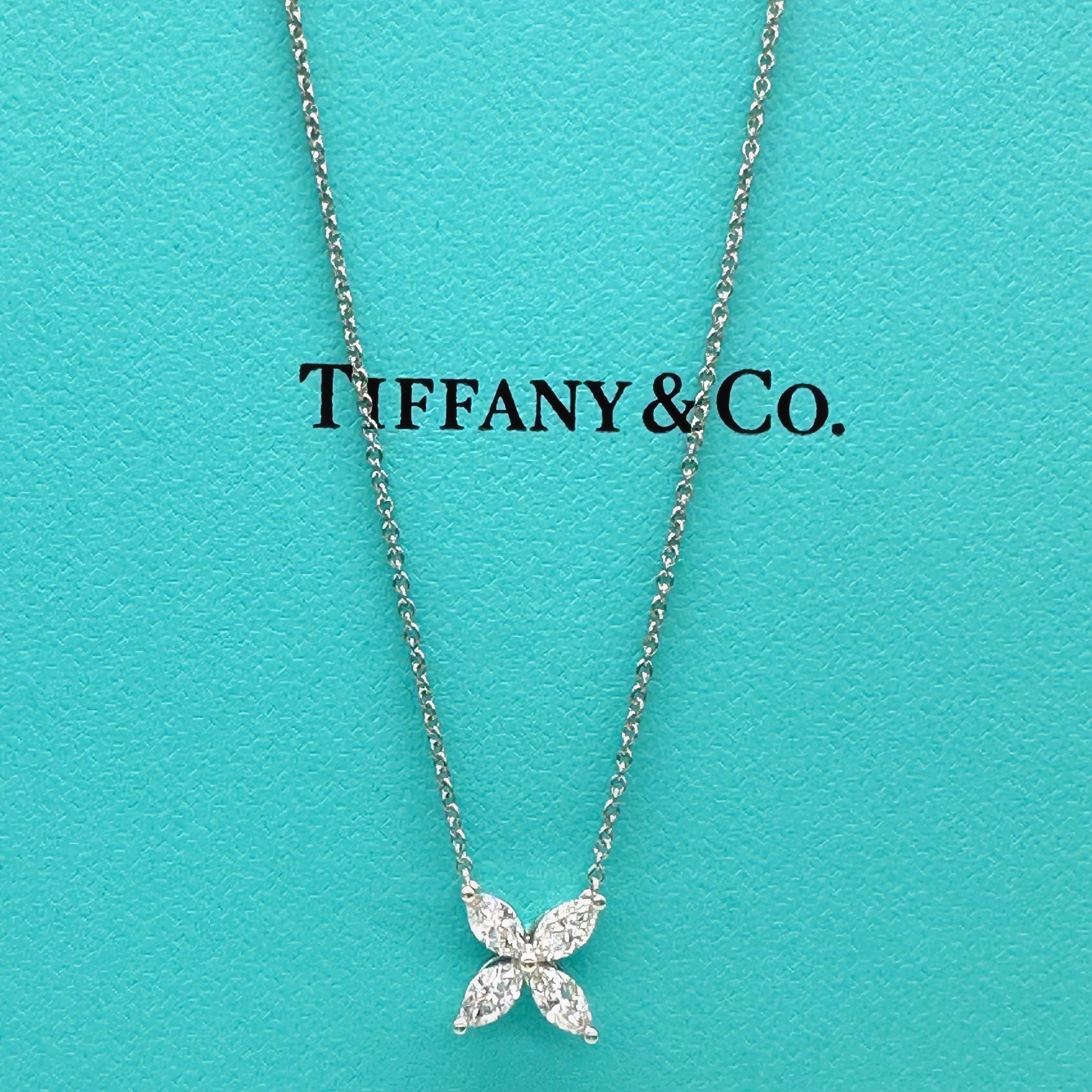Tiffany & Co Victoria Marquise Diamond Pendant Necklace in Platinum Size Medium 2