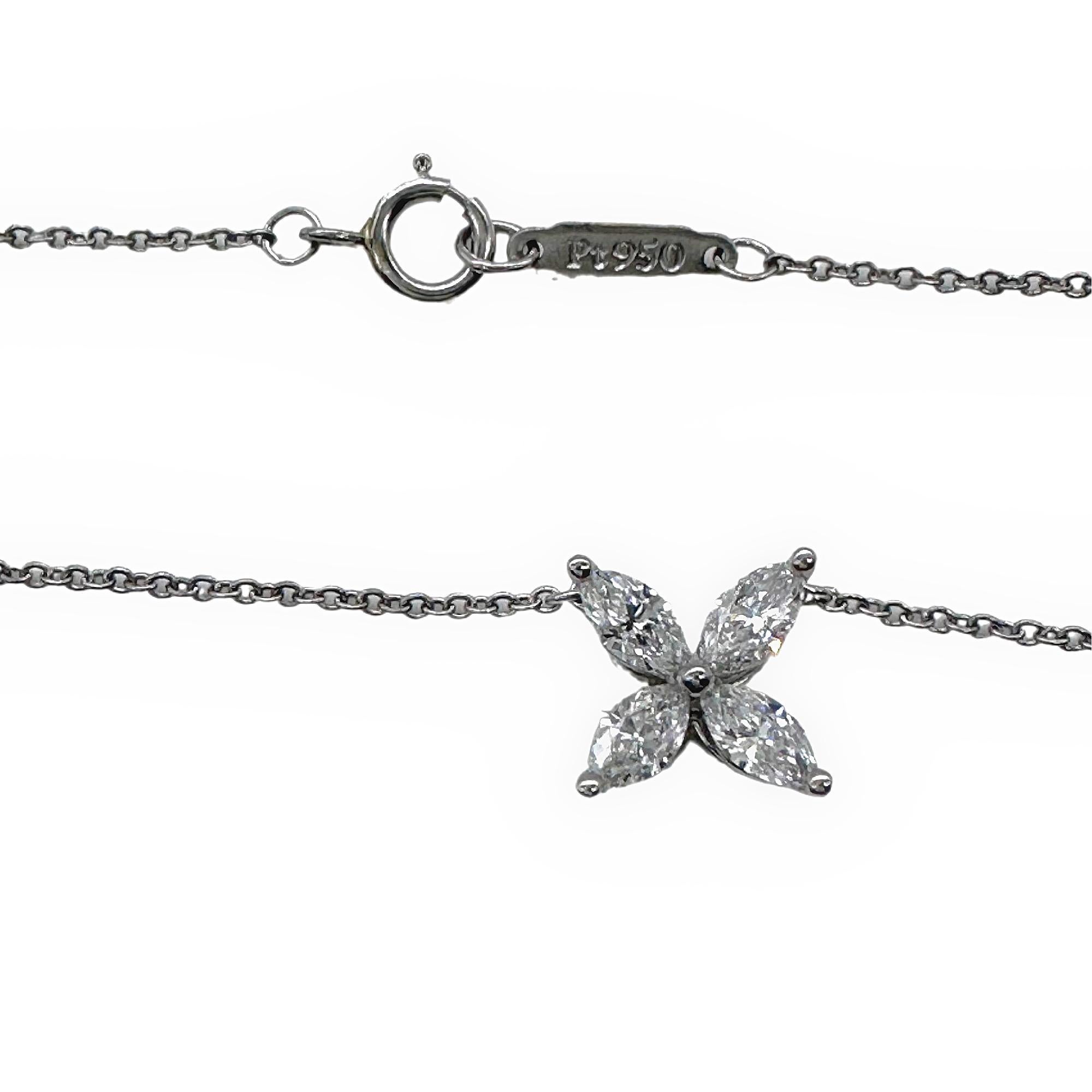 Marquise Cut Tiffany & Co Victoria Marquise Diamond Pendant Necklace in Platinum Size Medium