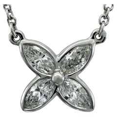 Tiffany & Co Victoria Marquise Natural Diamond Platinum Flower Pendant Necklace