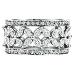 Tiffany & Co. Victoria Mixed Cluster Diamond Platinum Wide Band Ring