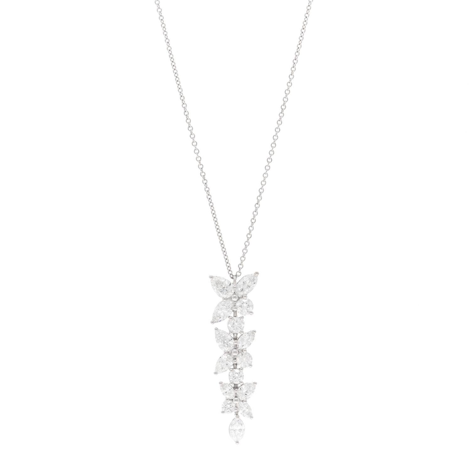 Tiffany & Co. Mixed Cluster-Tropfen-Halskette mit Diamanten, viktorianisch (Marquiseschliff)