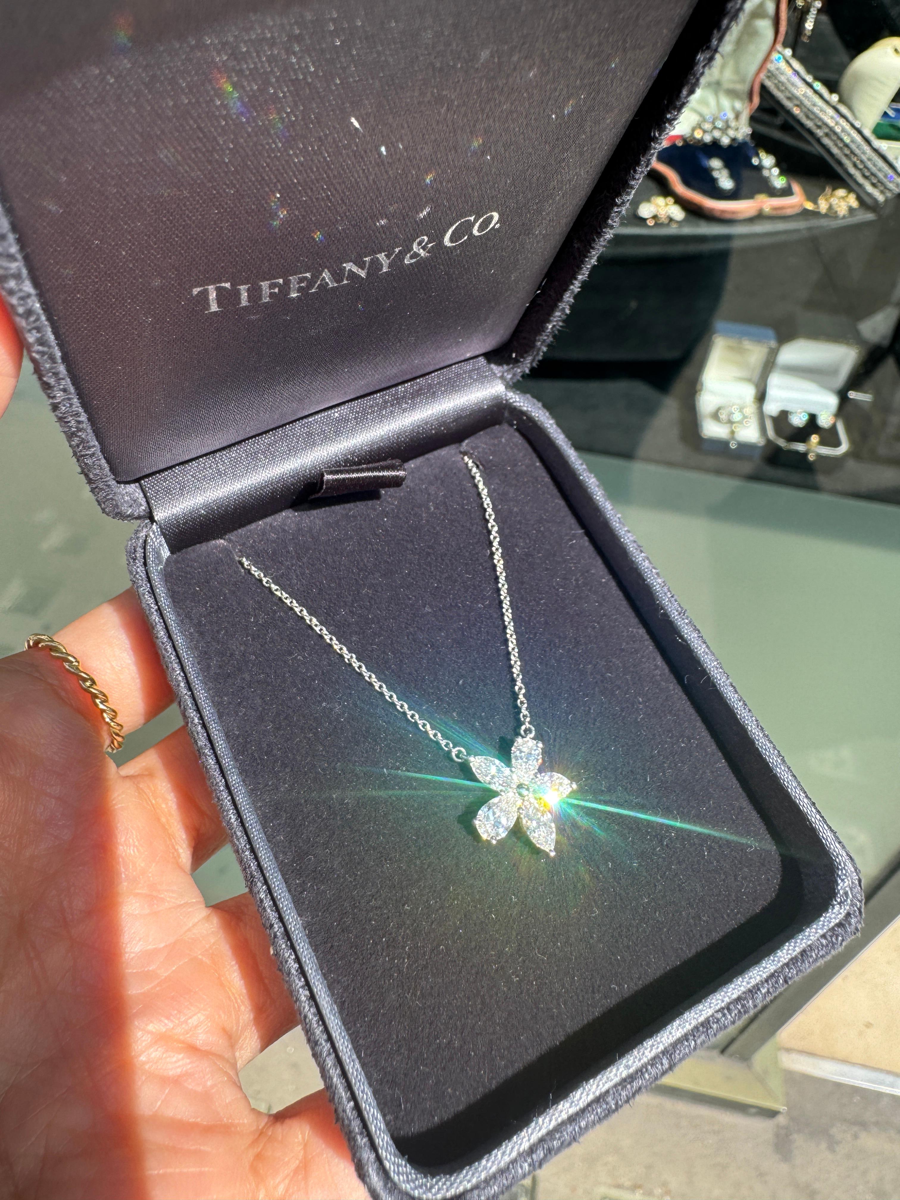 Tiffany & Co Victoria Mixed Diamond Cluster Platinum Pendant Necklace For Sale 2