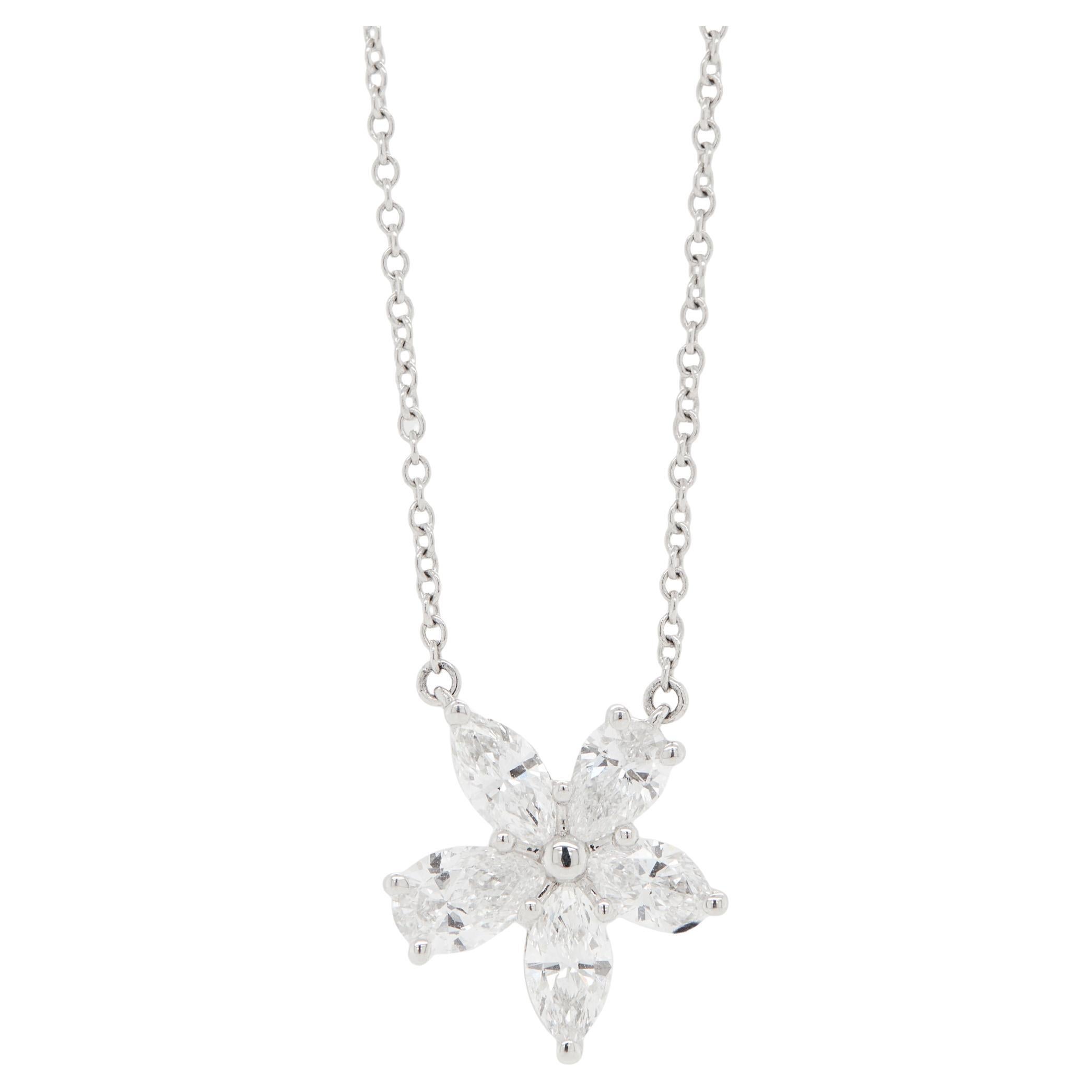 Tiffany & Co Victoria Mixed Diamond Cluster Platinum Pendant Necklace For Sale