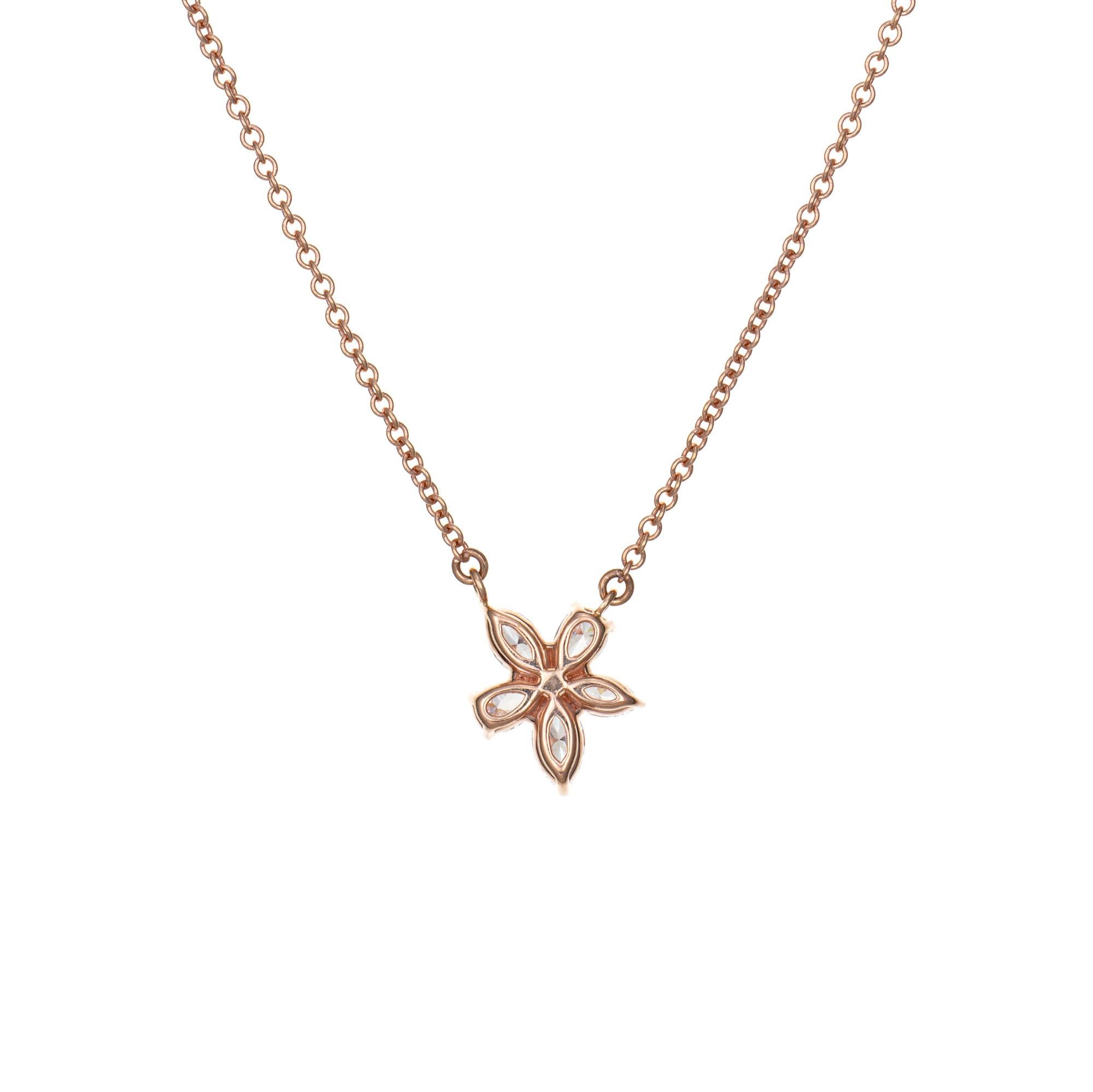 Stylish and finely detailed pre-owned Tiffany & Co Victoria mixed cut diamond necklace crafted in 18k rose gold.  

Pear and marquise cut diamonds total an estimated 0.47 carats (estimated at G-H color and VS1-2 clarity).

Set with a mixture of pear